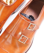 $1,595 SANTONI - "GOODYEAR WELT” Brown Cognac Monk Strap Loafers - 7 US (6 IT)