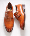 $1,595 SANTONI - "GOODYEAR WELT” Brown Cognac Monk Strap Loafers - 7 US (6 IT)