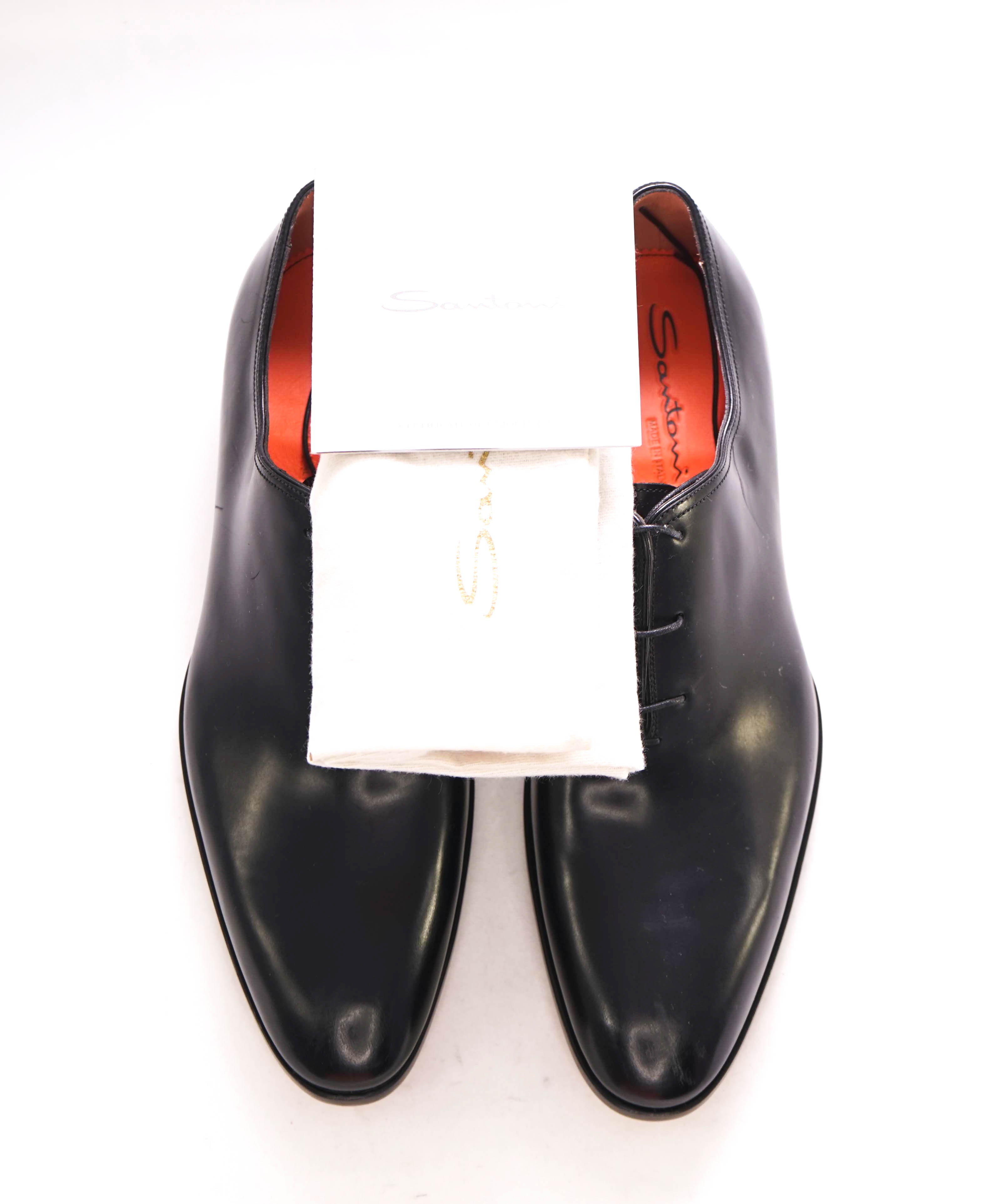 SANTONI - "Calvin" Fatte A Mano Wholecut Black Solid Oxfords - 10 US (9 IT)