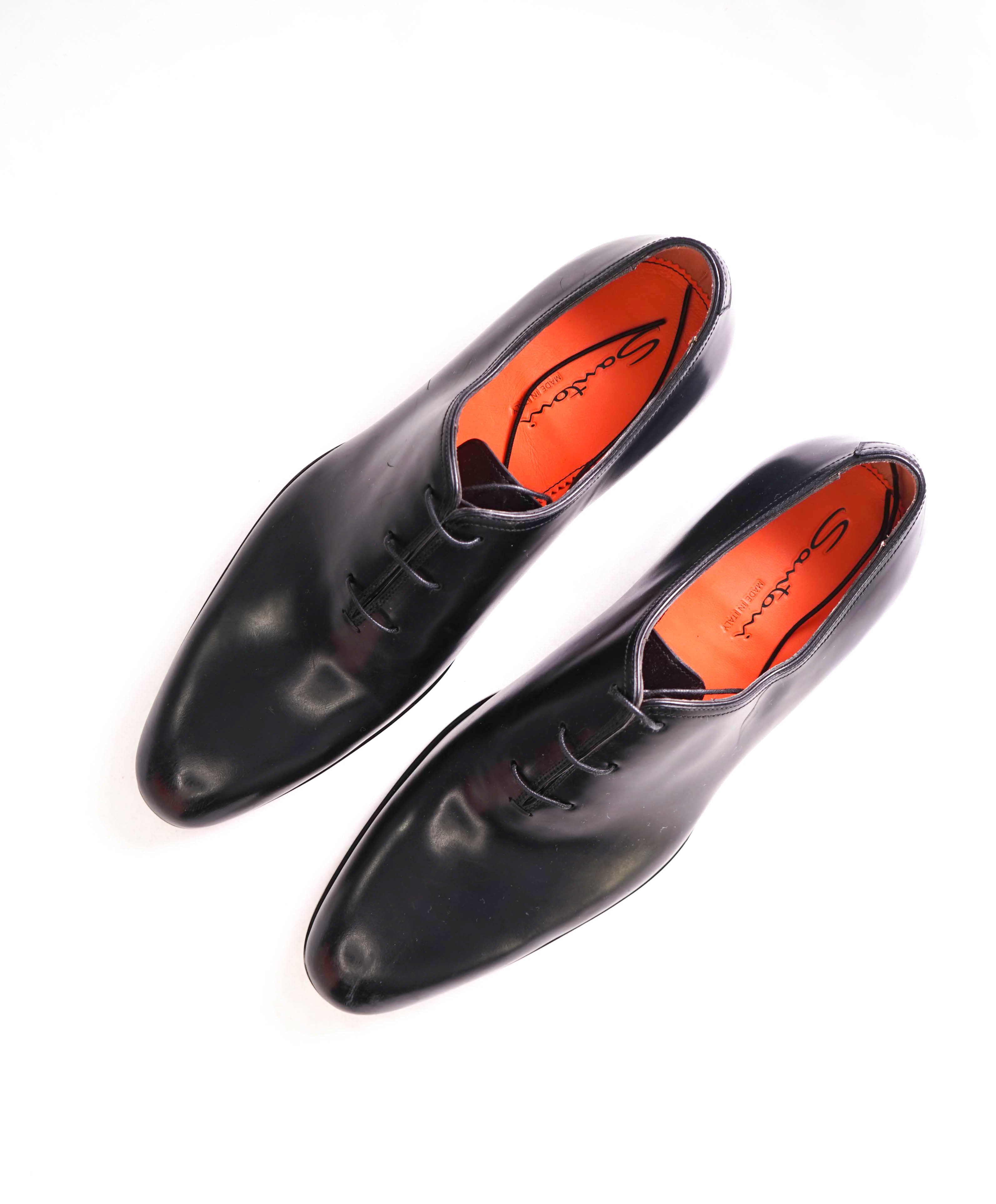 SANTONI - "Calvin" Fatte A Mano Wholecut Black Solid Oxfords - 10 US (9 IT)