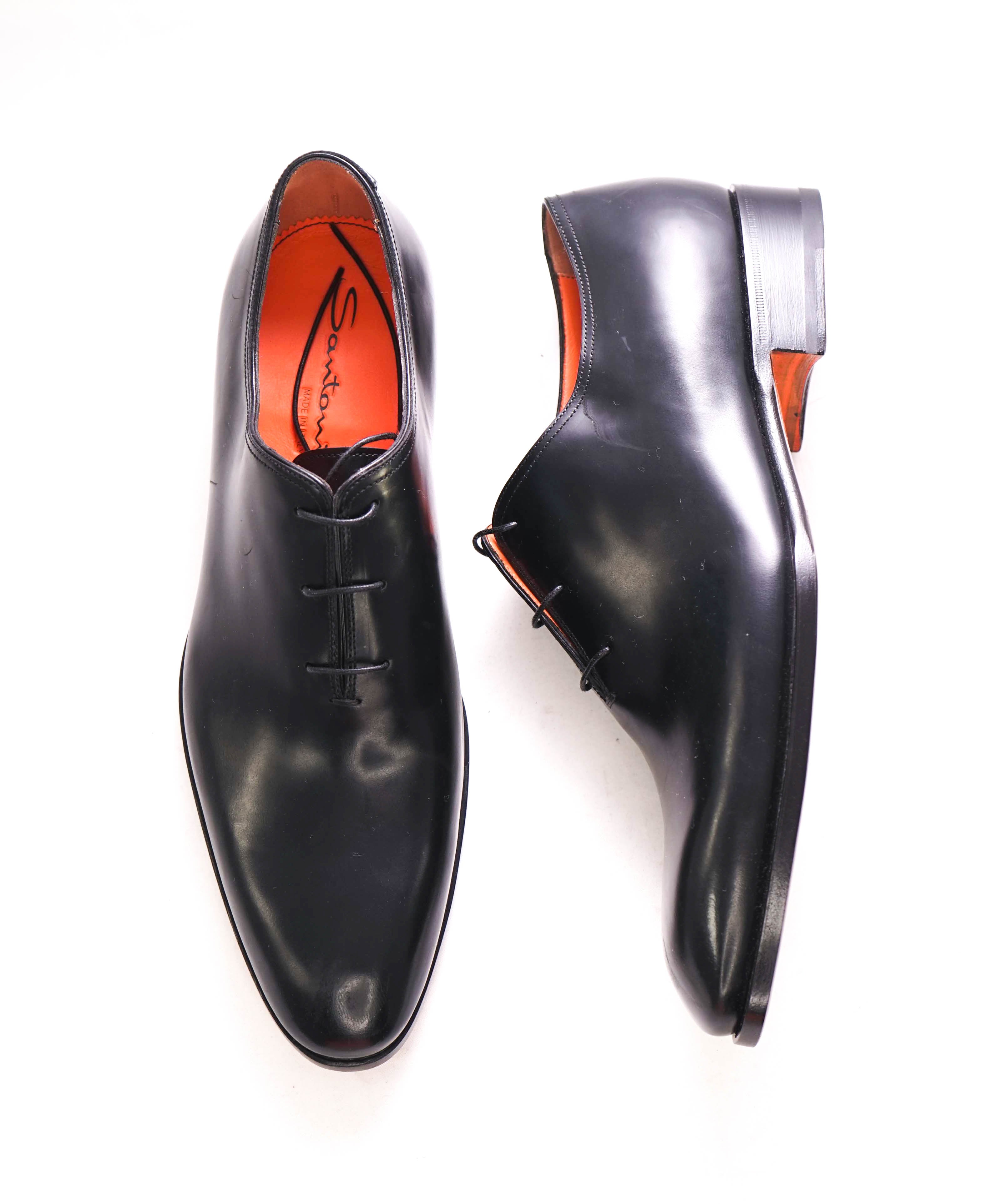 SANTONI - "Calvin" Fatte A Mano Wholecut Black Solid Oxfords - 10 US (9 IT)