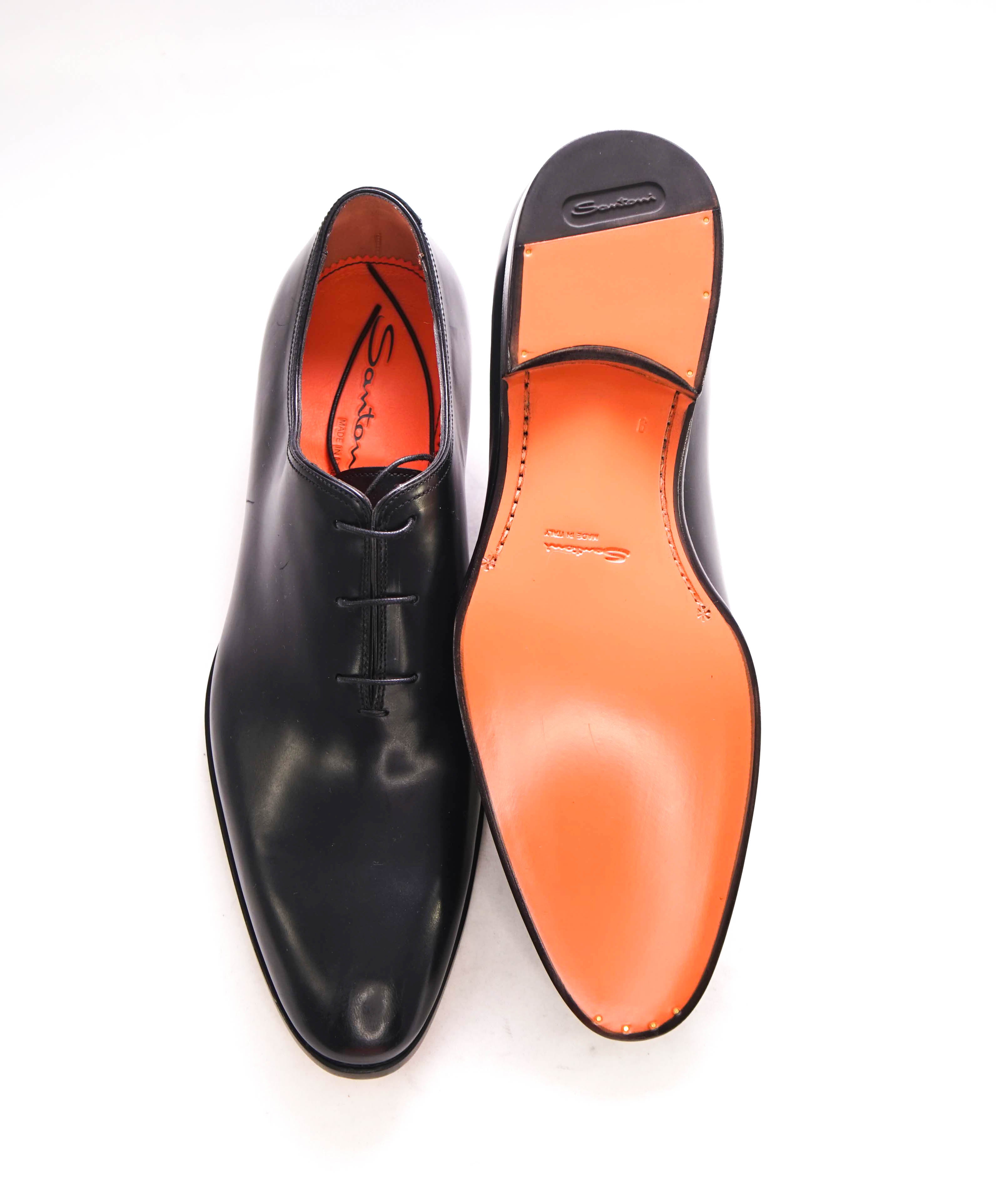 SANTONI - "Calvin" Fatte A Mano Wholecut Black Solid Oxfords - 10 US (9 IT)