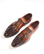 $1,595 SANTONI - "GOODYEAR WELT” Brown Patina Monk Strap Loafers - 6 US (5 IT)