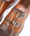 $1,595 SANTONI - "GOODYEAR WELT” Brown Patina Monk Strap Loafers - 6 US (5 IT)