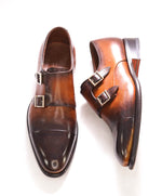 $1,595 SANTONI - "GOODYEAR WELT” Brown Patina Monk Strap Loafers - 6 US (5 IT)