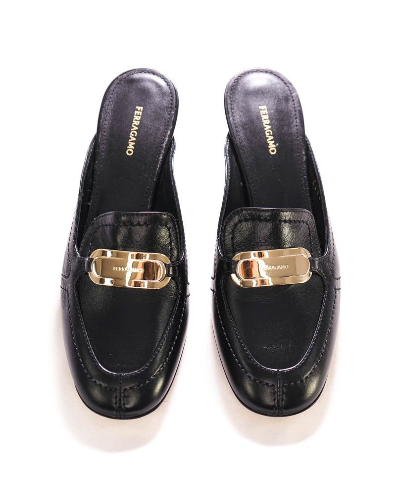 $995 SALVATORE FERRAGAMO - "ELODYE 50mm" Black Mule Heel - 6 US (WOMEN)