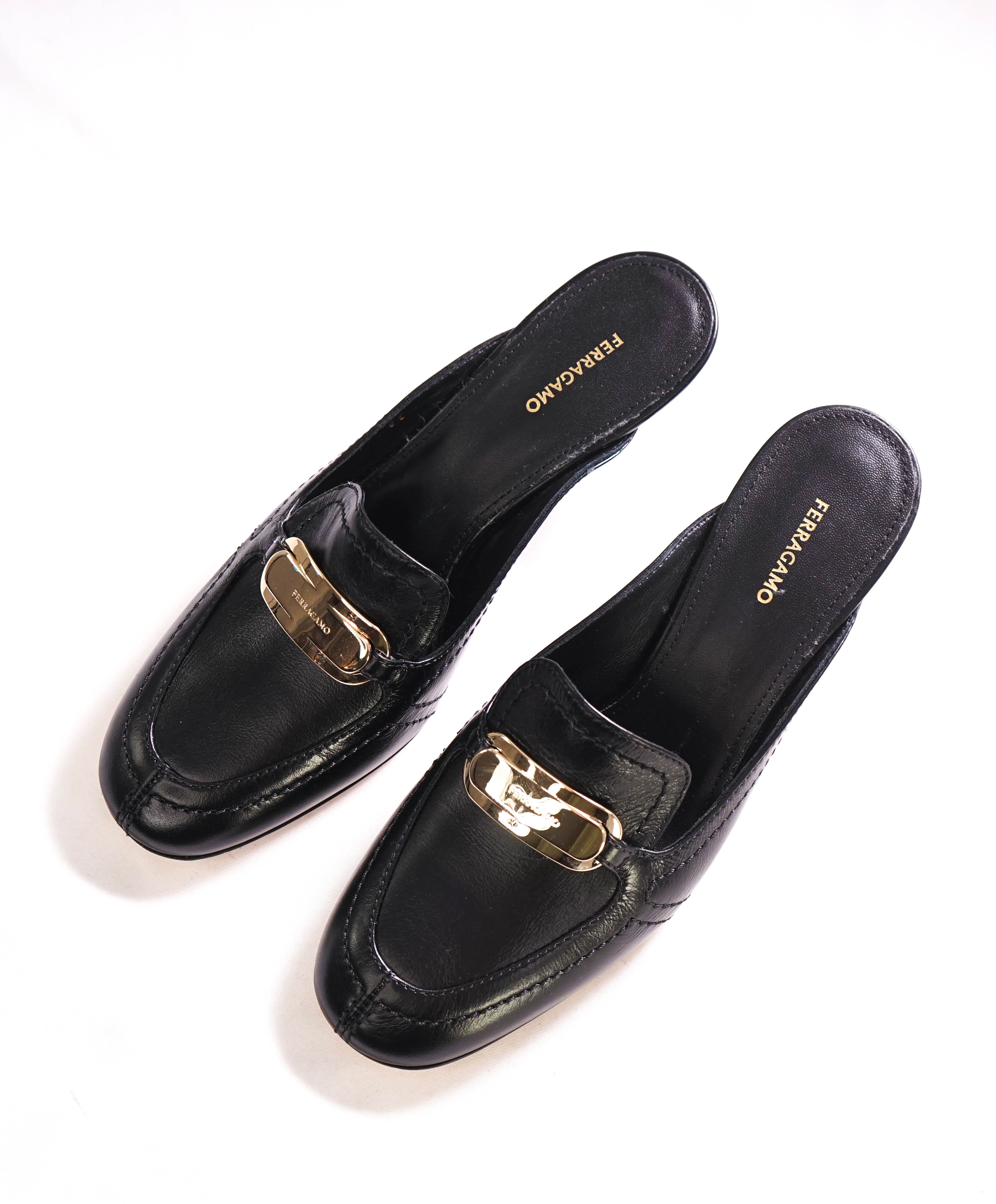 $995 SALVATORE FERRAGAMO - "ELODYE 50mm" Black Mule Heel - 6 US (WOMEN)