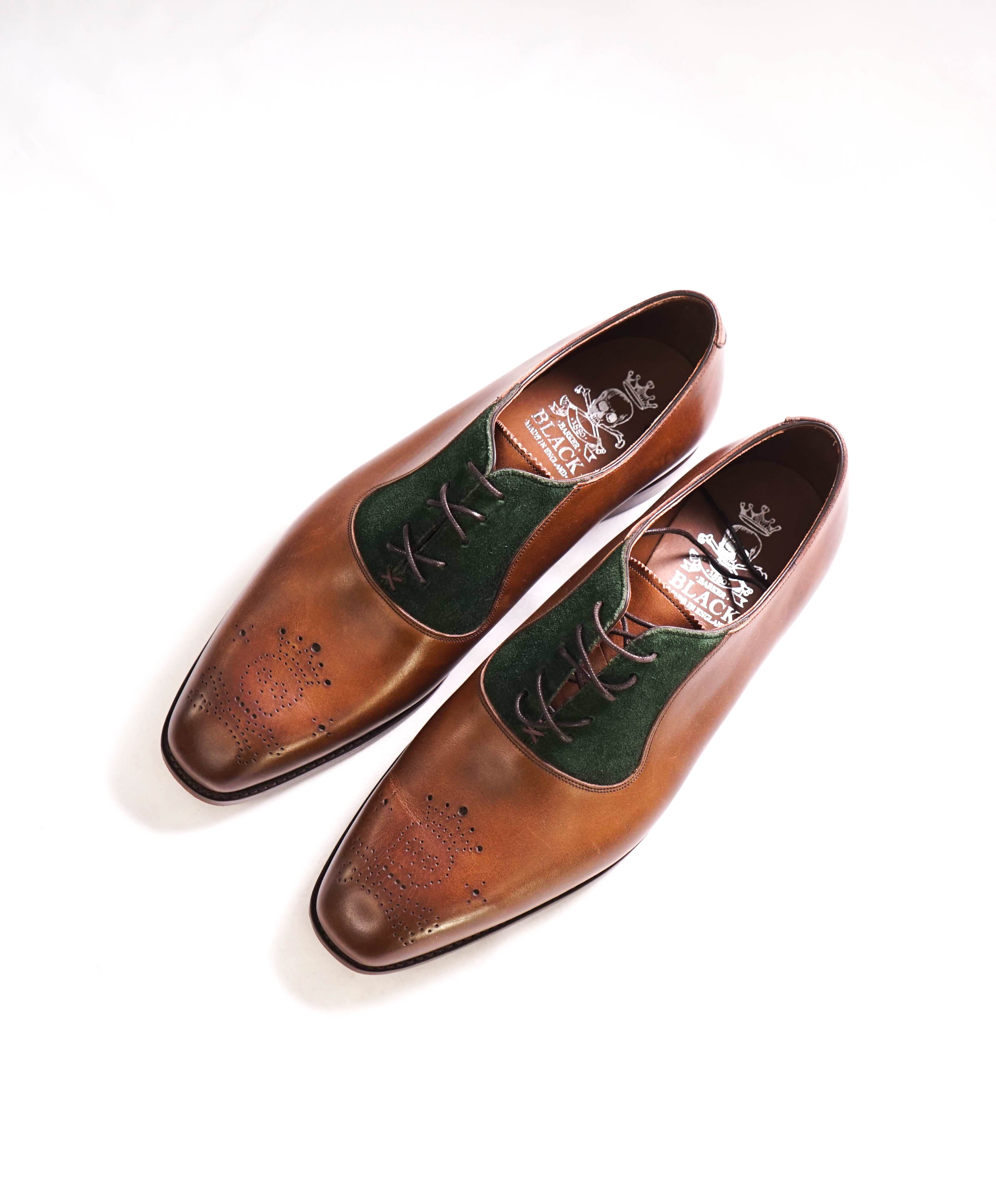 $875 BARKER BLACK - "ALTHORP" Brown/Green Suede Leather Oxford - 9 US (8 UK)