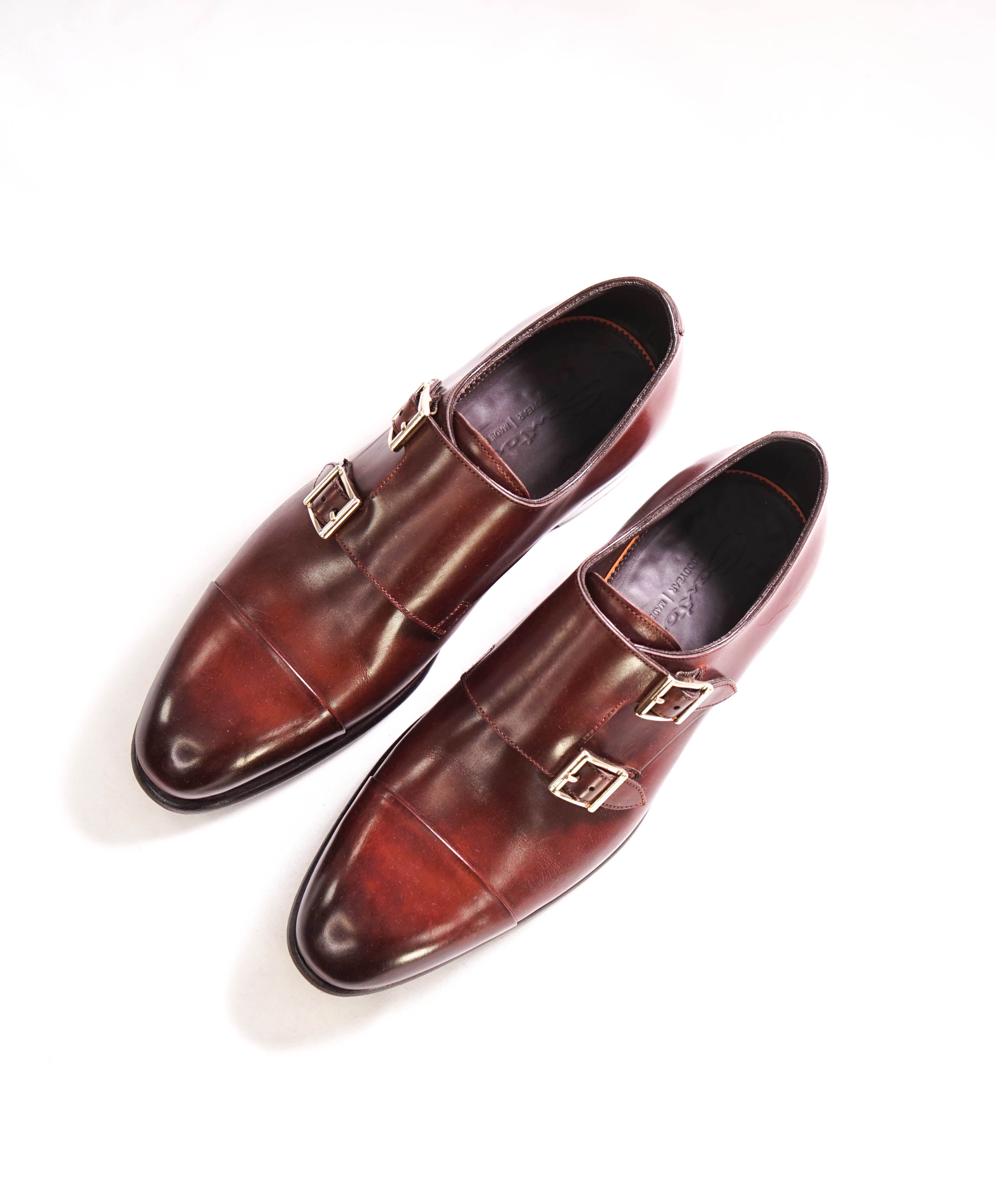 $1,595 SANTONI - "GOODYEAR WELT” Coco Brown Monk Strap Loafers - 7 US (6 IT)