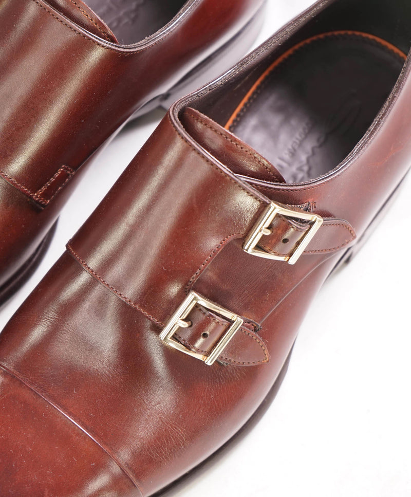 $1,595 SANTONI - "GOODYEAR WELT” Coco Brown Monk Strap Loafers - 7 US (6 IT)