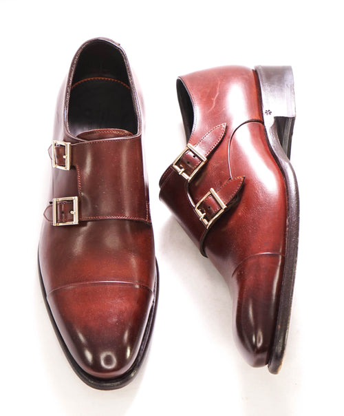 $1,595 SANTONI - "GOODYEAR WELT” Coco Brown Monk Strap Loafers - 7 US (6 IT)