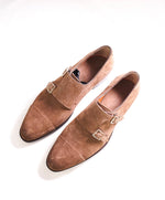 $1,595 SANTONI - "GOODYEAR WELT” Brown Suede Monk Strap Loafers -10.5 US (9.5 IT)