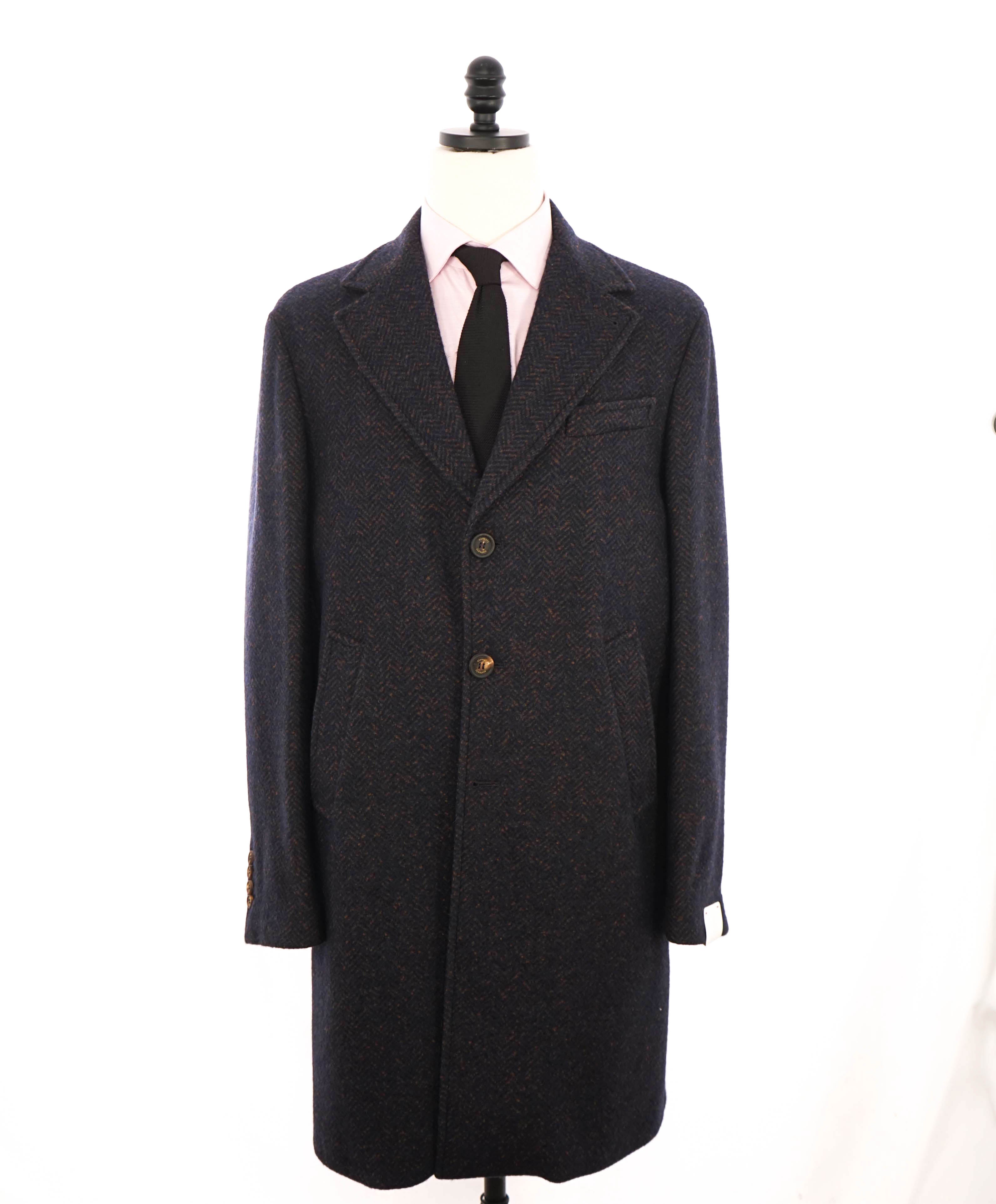 $1,995 ELEVENTY - ALPACA / Wool Fleck Herringbone Navy Coat- 44 (54EU)