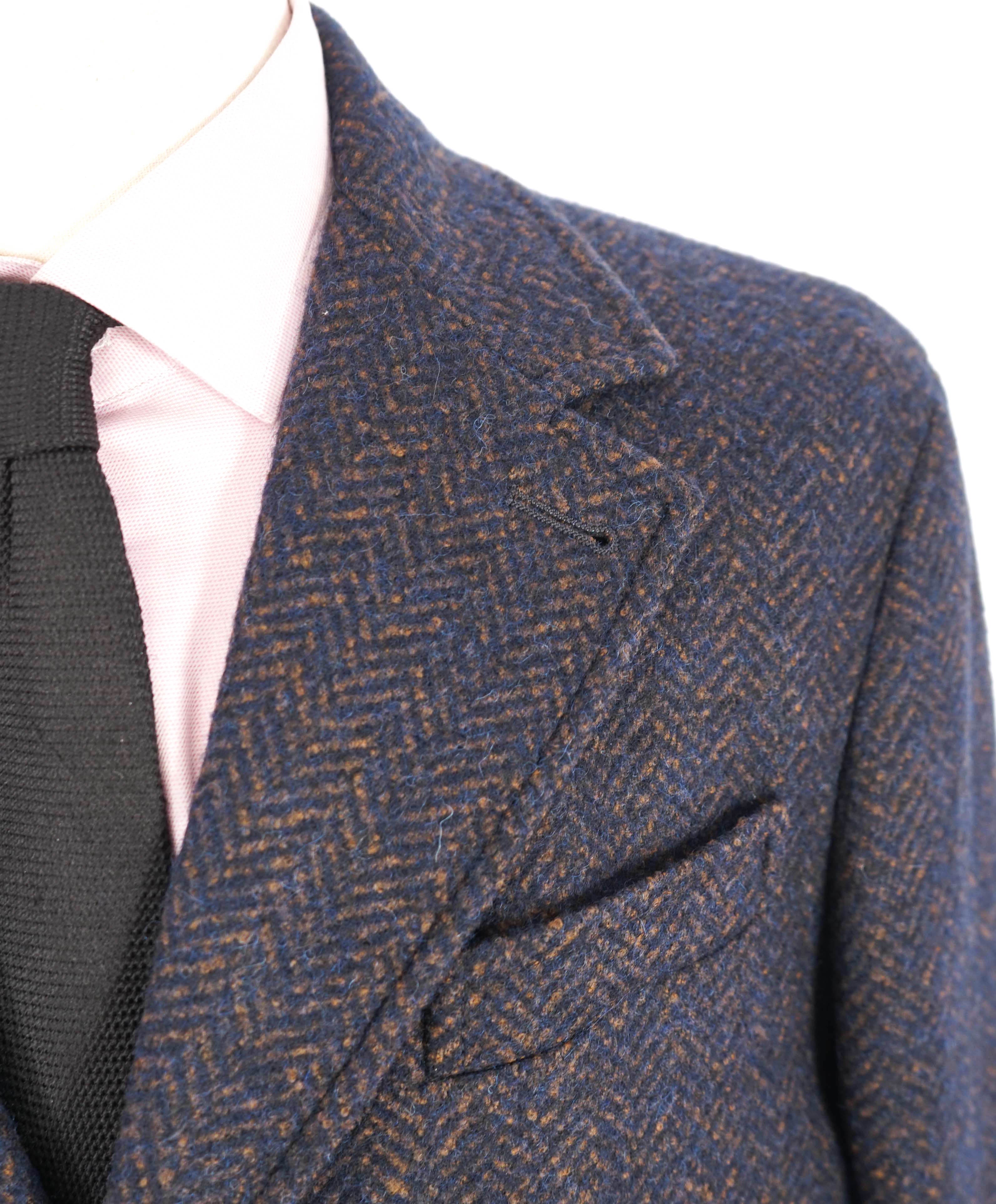 $1,995 ELEVENTY - ALPACA / Wool Fleck Herringbone Navy Coat- 44 (54EU)