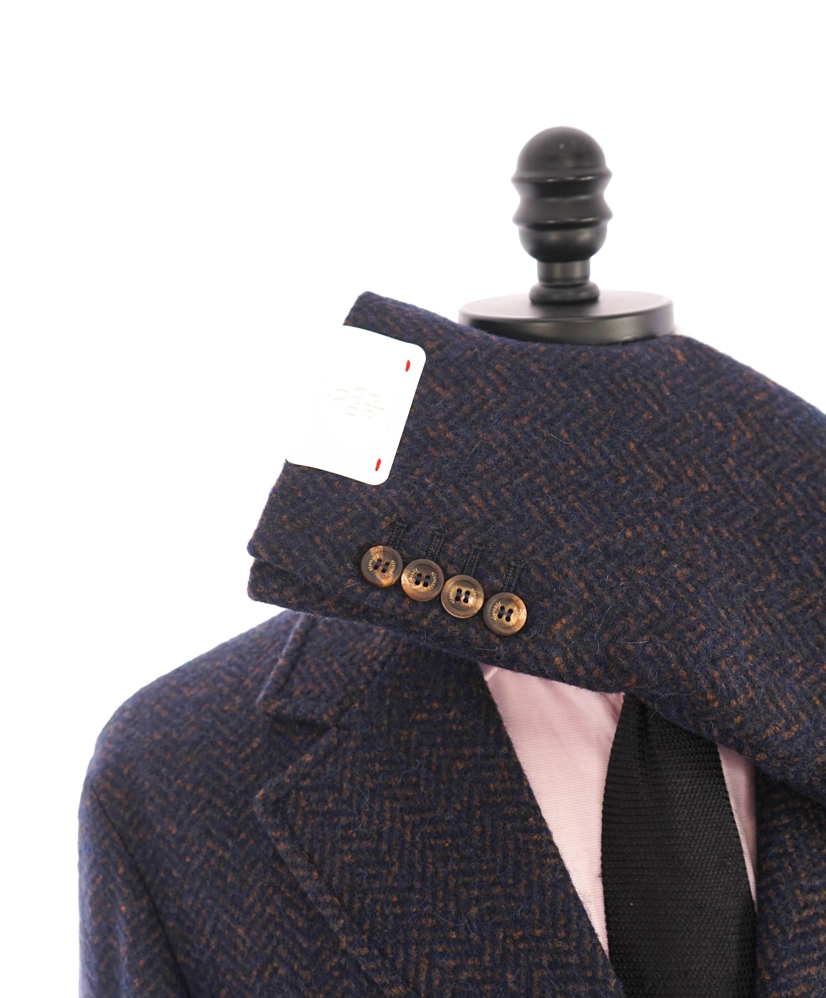 $1,995 ELEVENTY - ALPACA / Wool Fleck Herringbone Navy Coat- 44 (54EU)