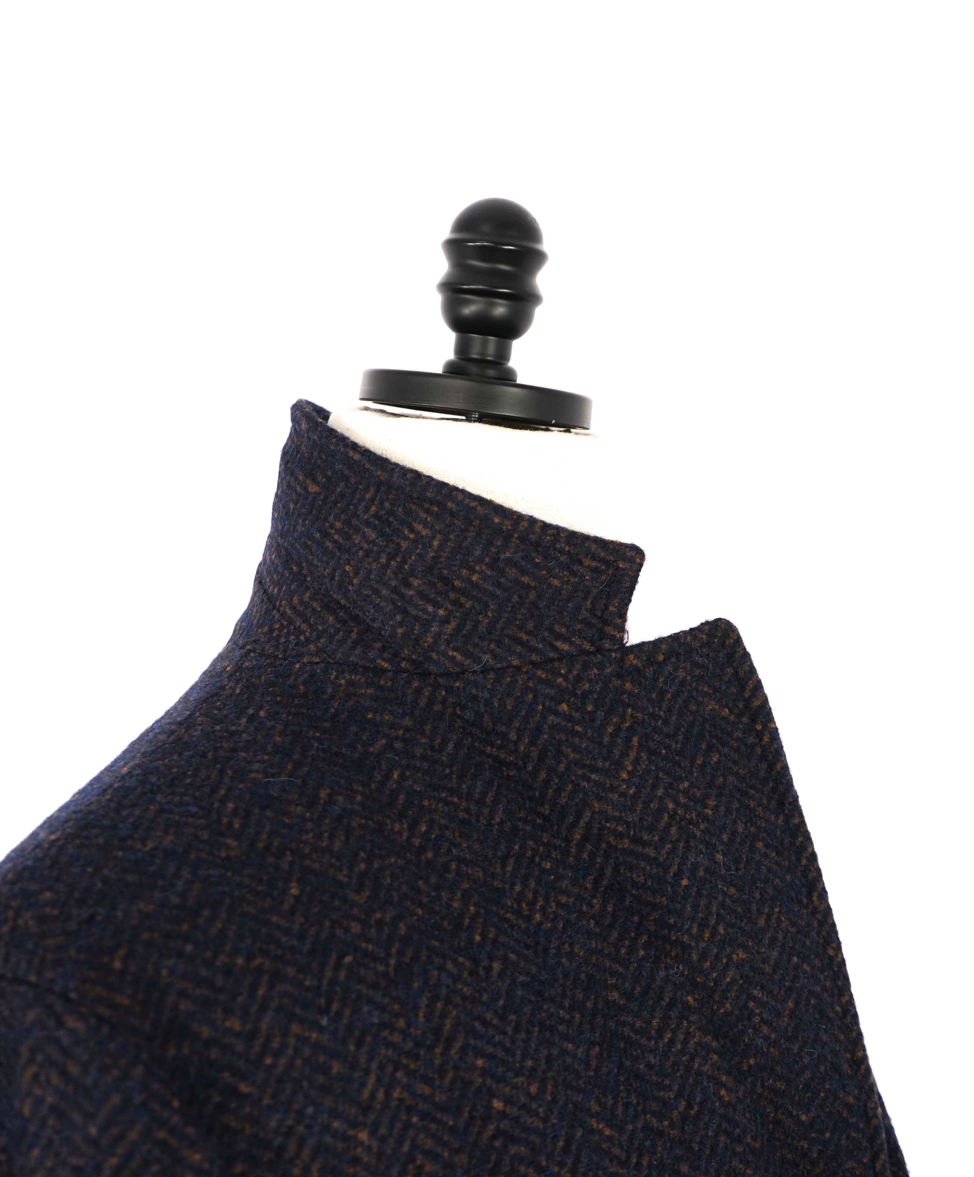 $1,995 ELEVENTY - ALPACA / Wool Fleck Herringbone Navy Coat- 44 (54EU)