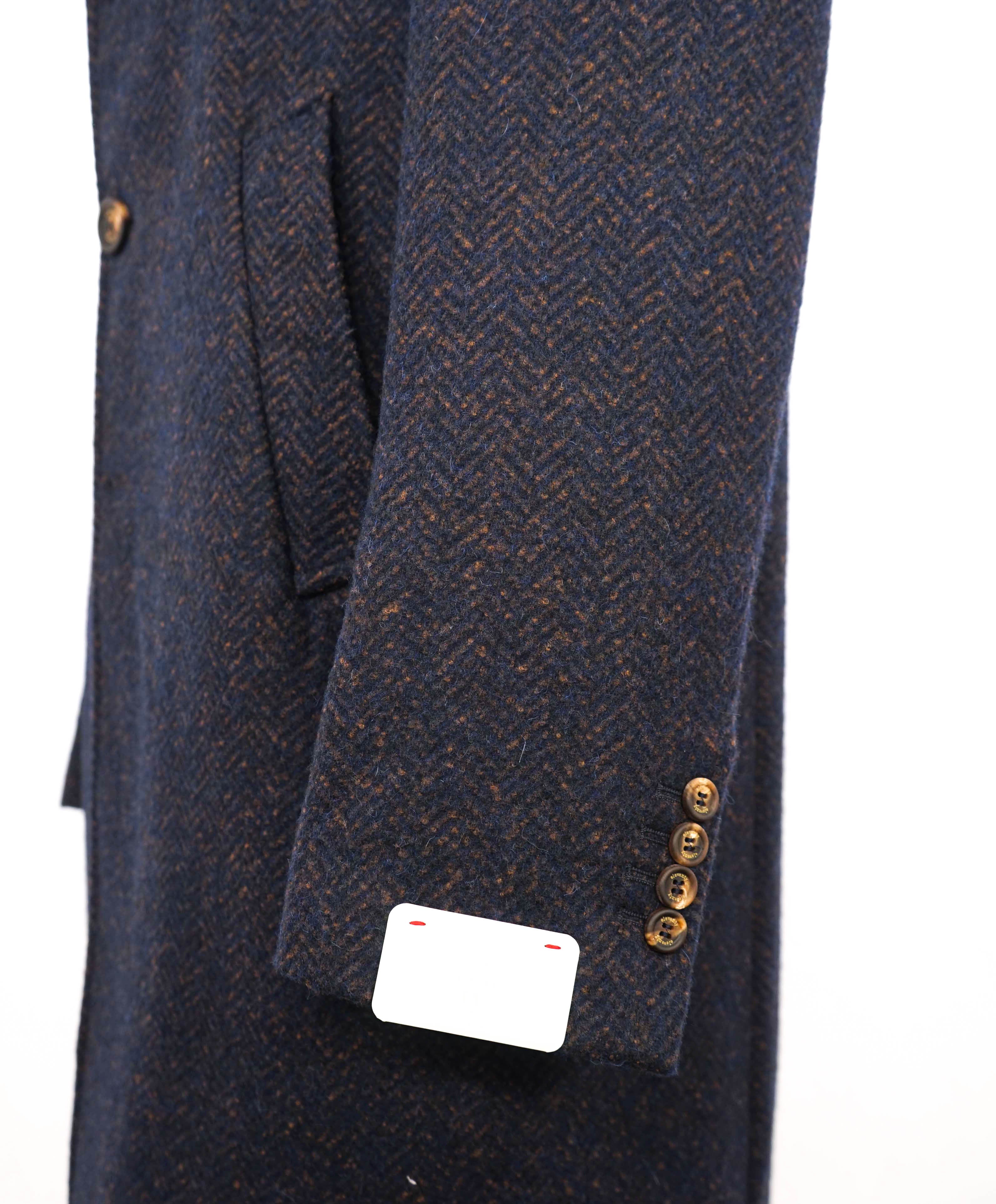 $1,995 ELEVENTY - ALPACA / Wool Fleck Herringbone Navy Coat- 44 (54EU)