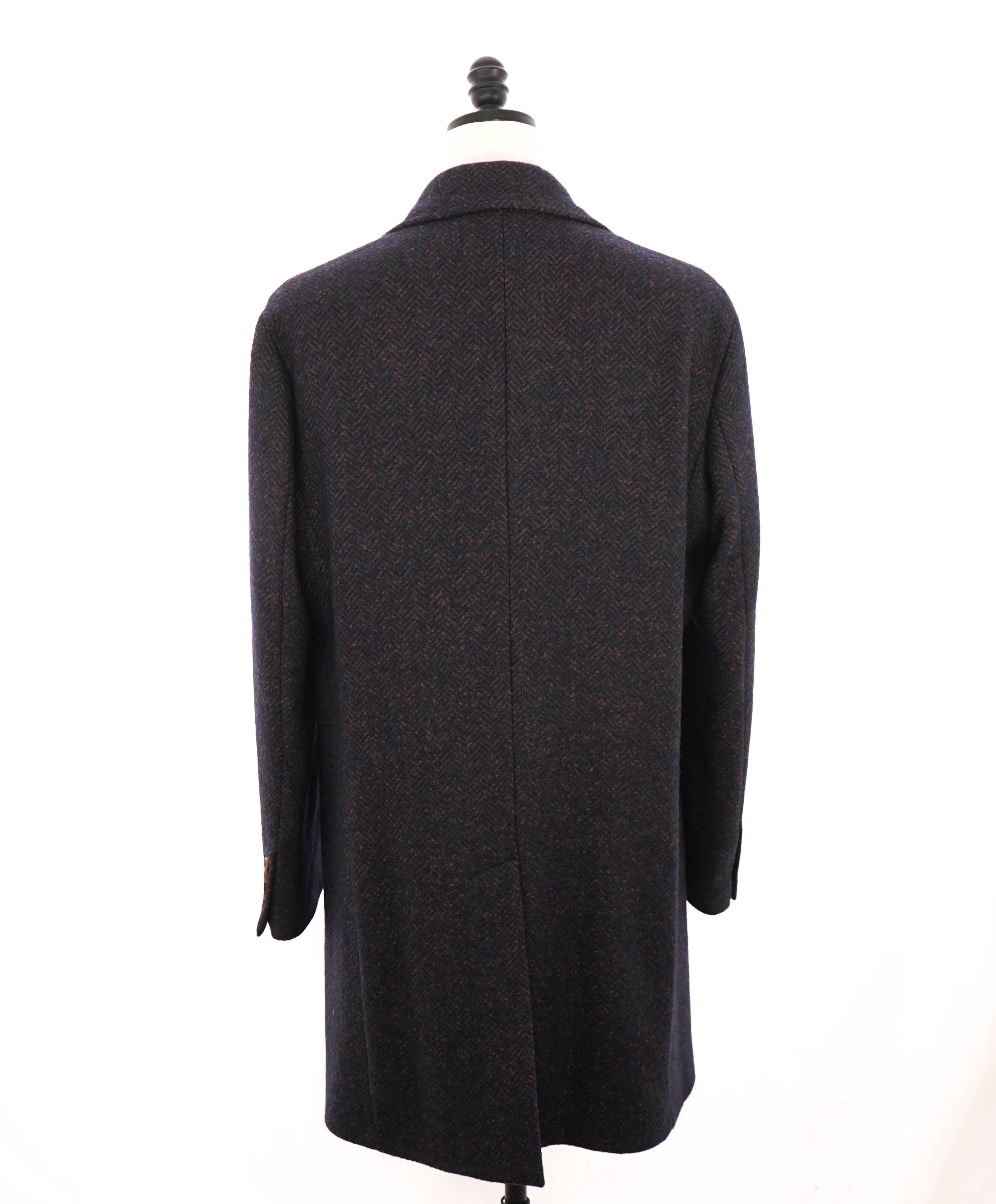 $1,995 ELEVENTY - ALPACA / Wool Fleck Herringbone Navy Coat- 44 (54EU)