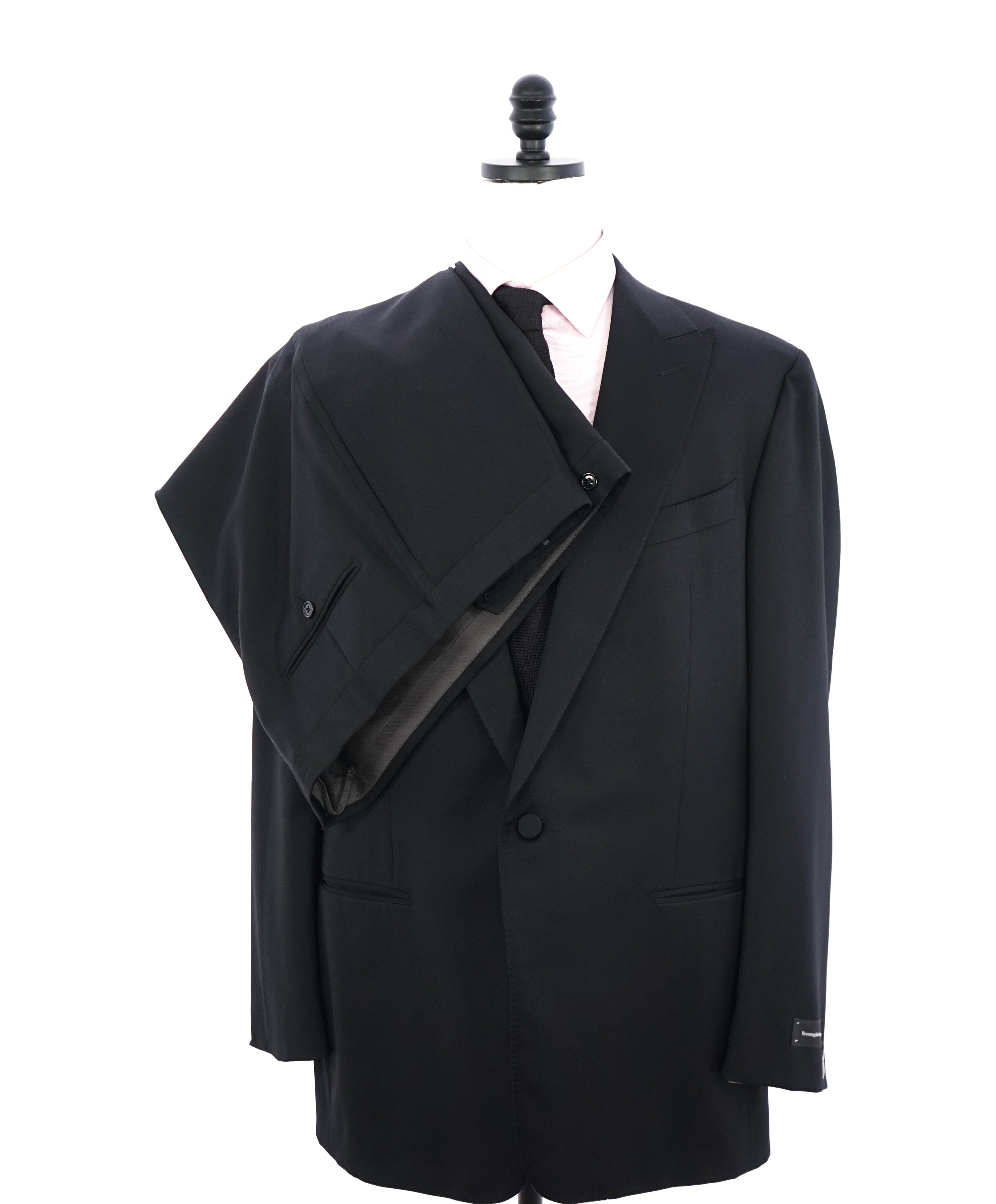 $3,995 ERMENEGILDO ZEGNA - PEAK LAPEL Black Wool Tuxedo- 46L