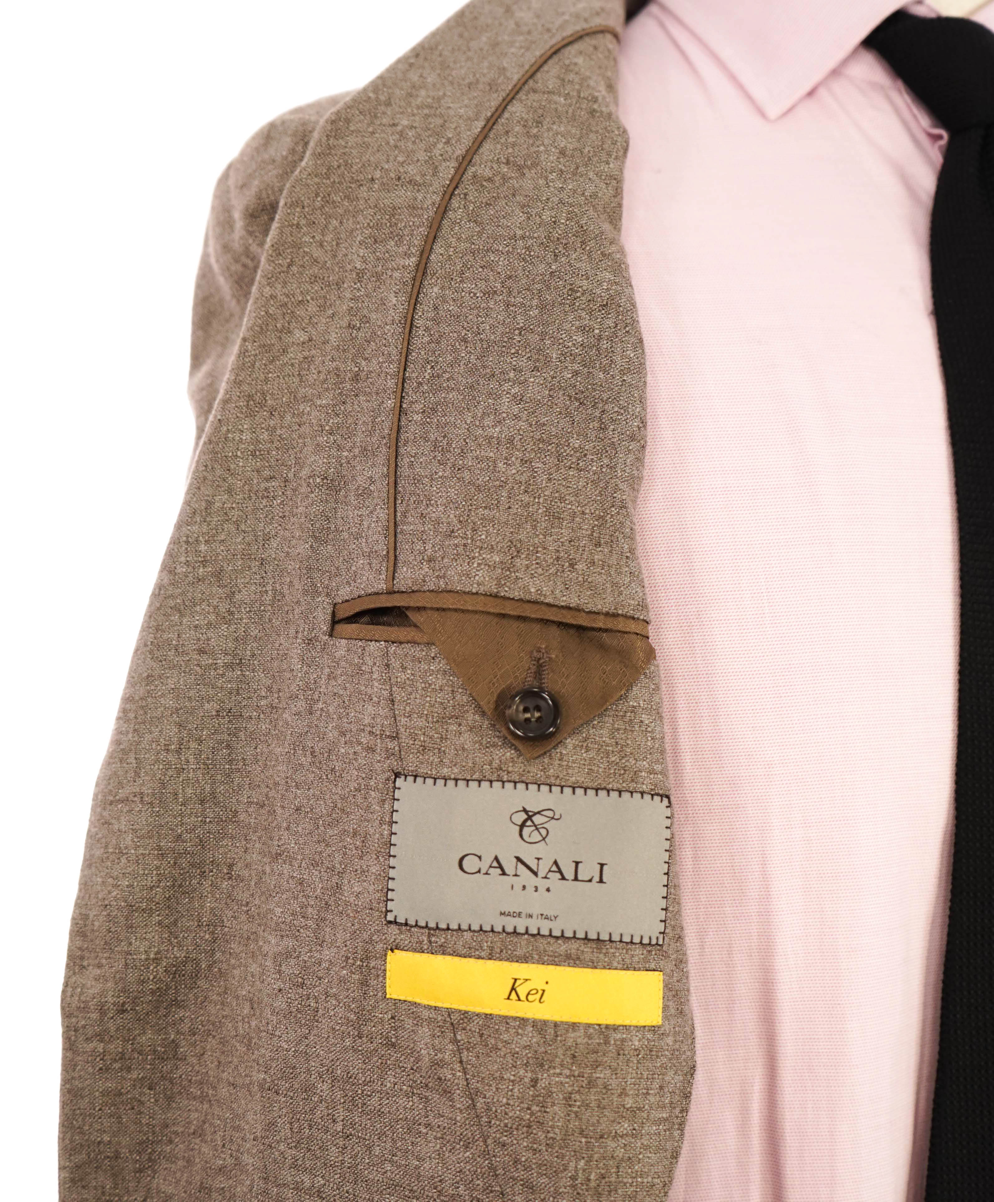 $2,395 CANALI - CASHMERE / SILK Neutral Brown Coat / Blazer - 40R