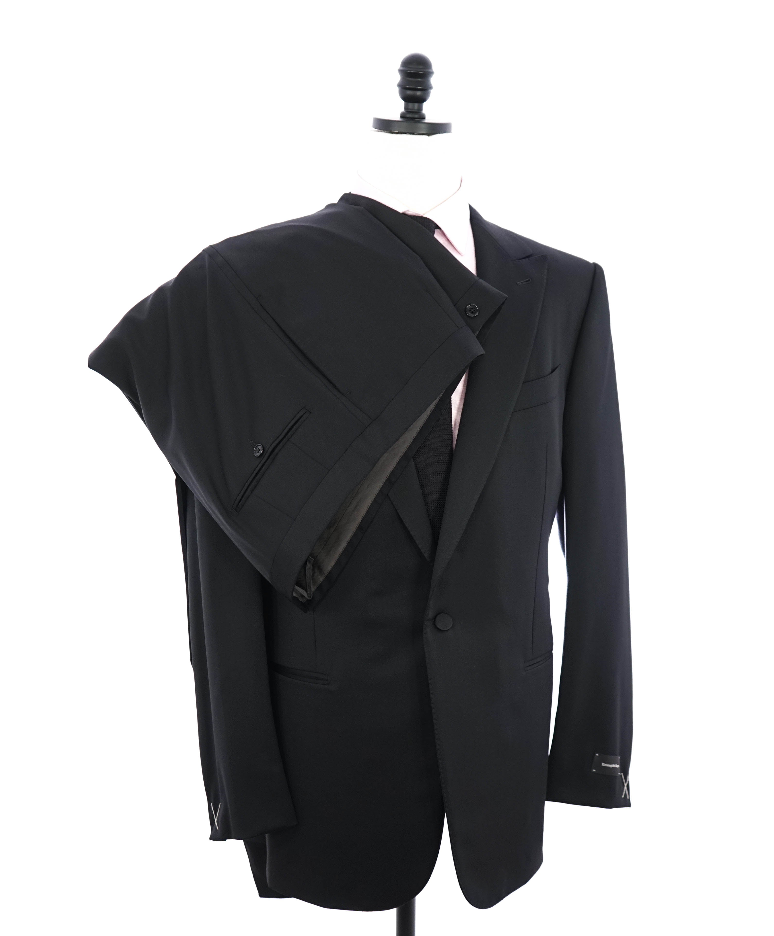 $3,995 ERMENEGILDO ZEGNA - PEAK LAPEL Black Wool Tuxedo- 46L