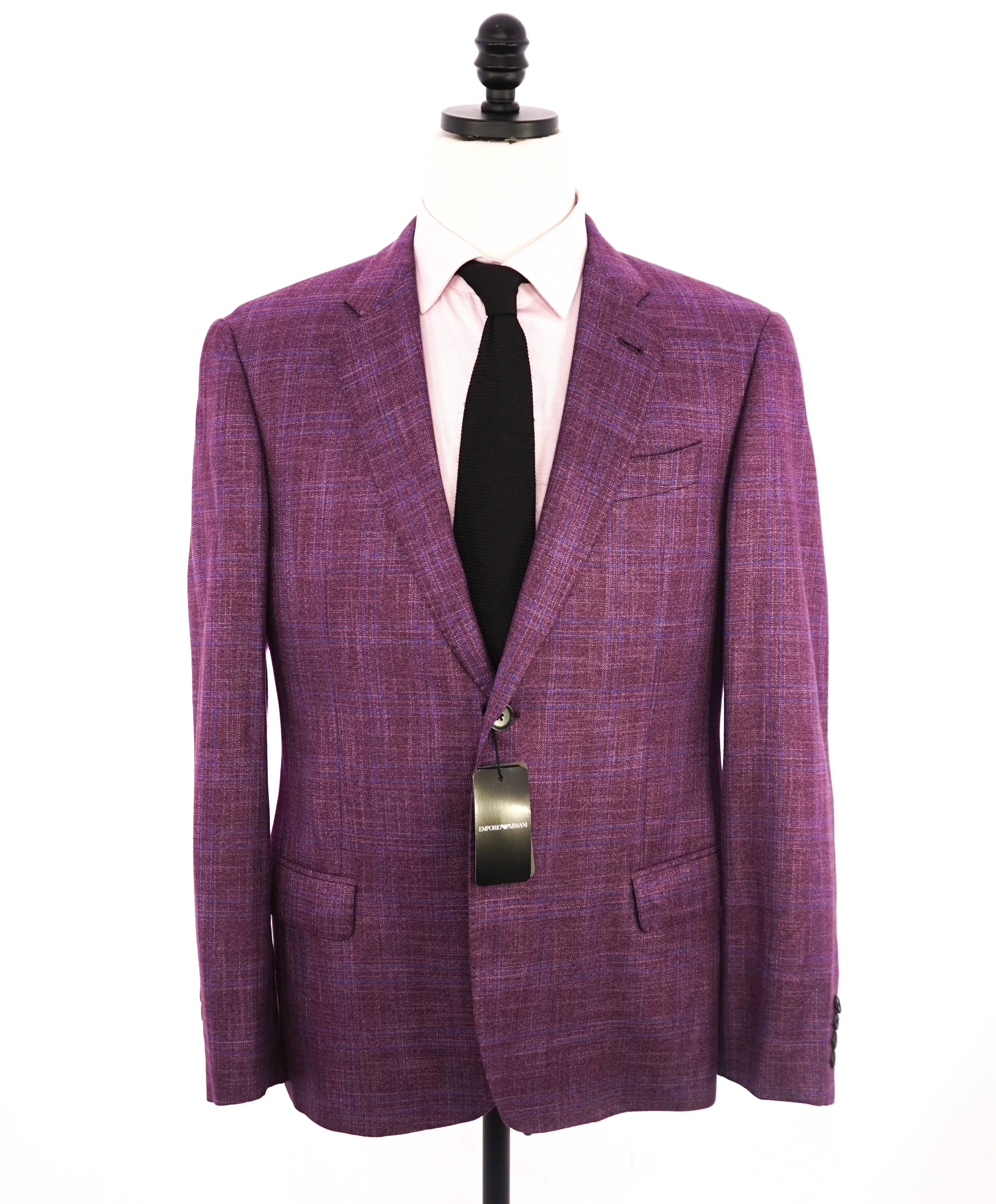 $1,595 EMPORIO ARMANI- *G lIne* Pink/Blue Check Blazer - 42R