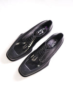 $1,320 PRADA - Black Leather Brogue Mixed-Media Lug Sole Oxfords - 10.5 US (9.5 Prada)