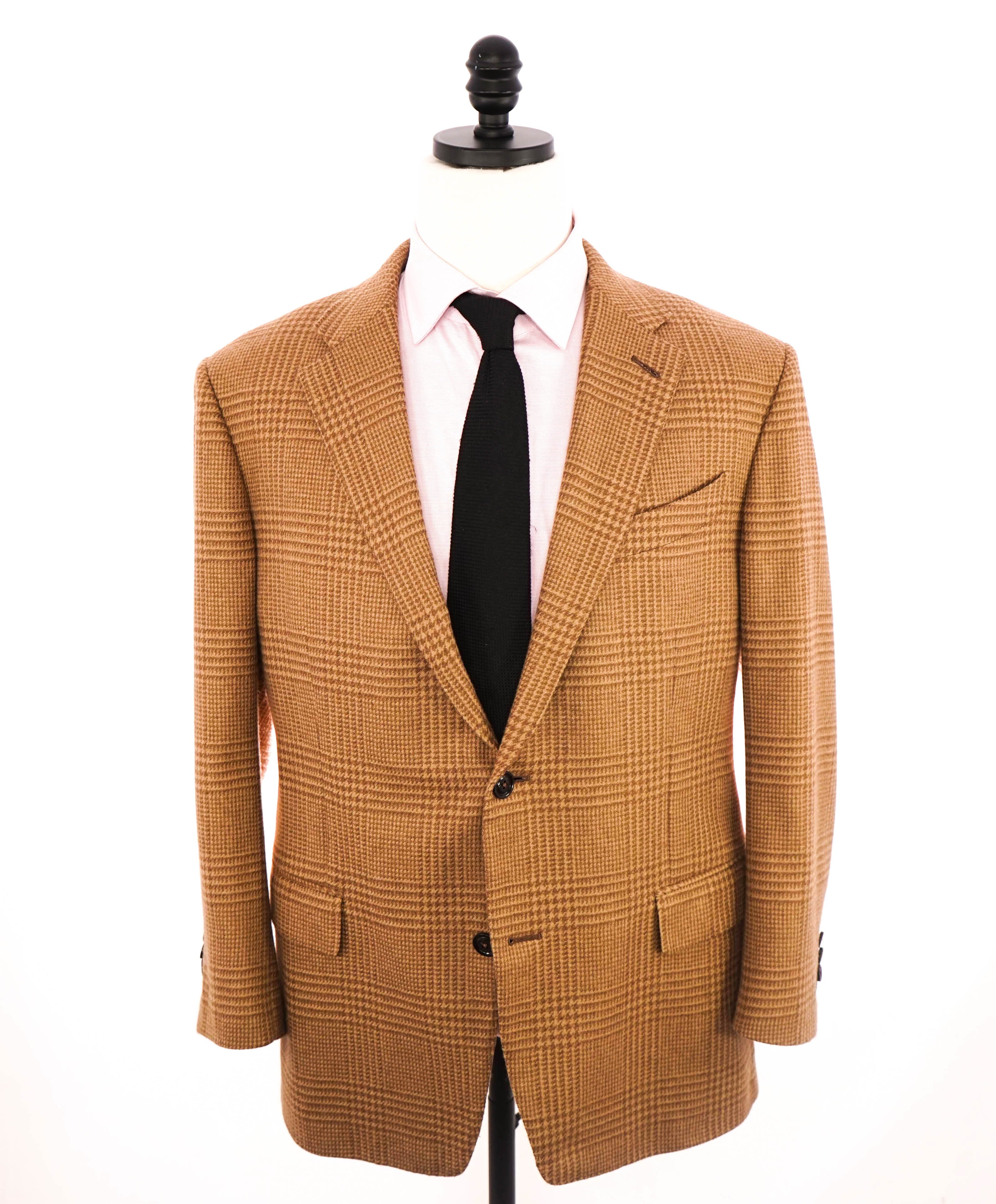 $3,295 ERMENEGILDO ZEGNA - CAMEL HAIR Neutral Check Houndstooth Blazer - 46R