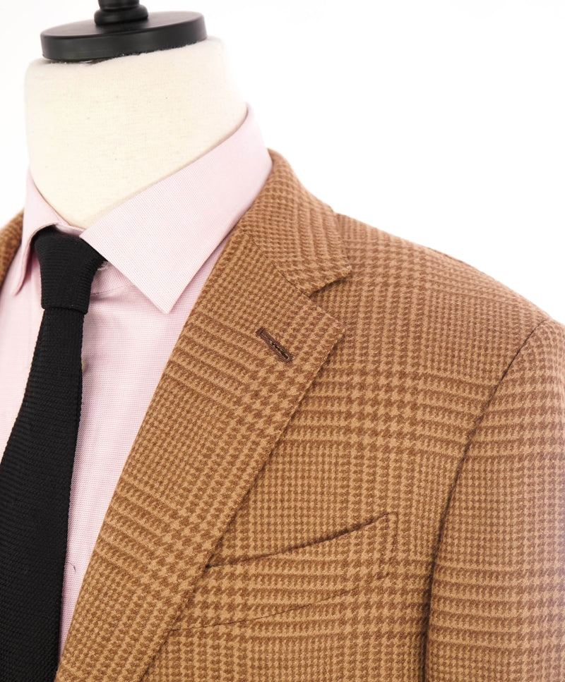 $3,295 ERMENEGILDO ZEGNA - CAMEL HAIR Neutral Check Houndstooth Blazer - 46R