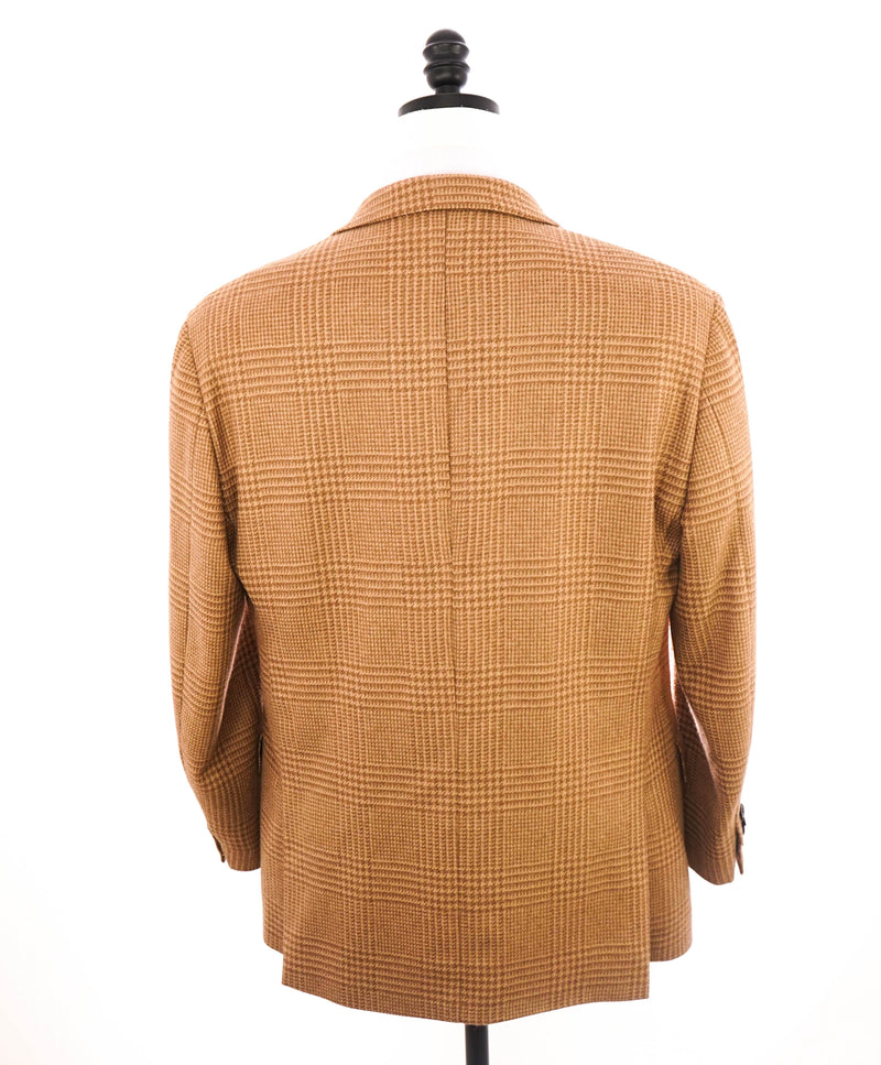 $3,295 ERMENEGILDO ZEGNA - CAMEL HAIR Neutral Check Houndstooth Blazer - 46R