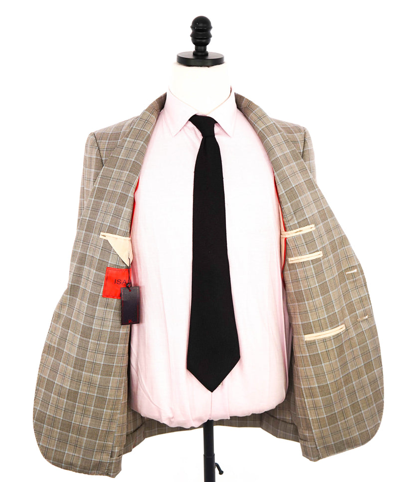 $4,295 ISAIA - Neutral Check *SUMMER SUIT* Semi-Lined Coral Pin Suit - 38R