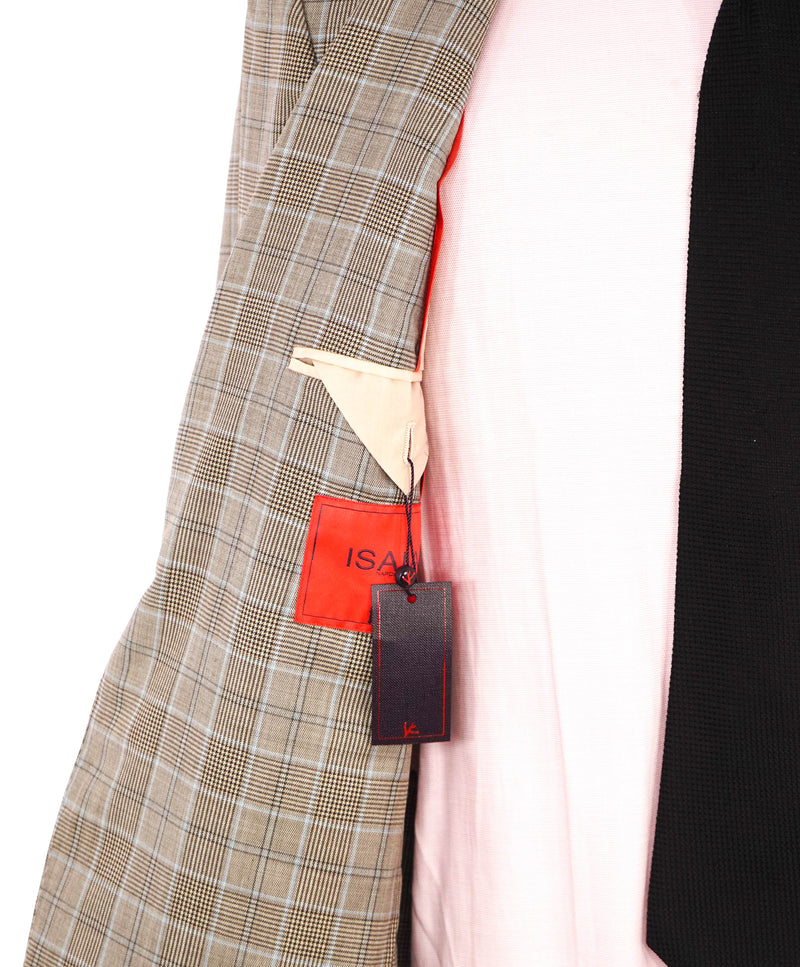 $4,295 ISAIA - Neutral Check *SUMMER SUIT* Semi-Lined Coral Pin Suit - 38R