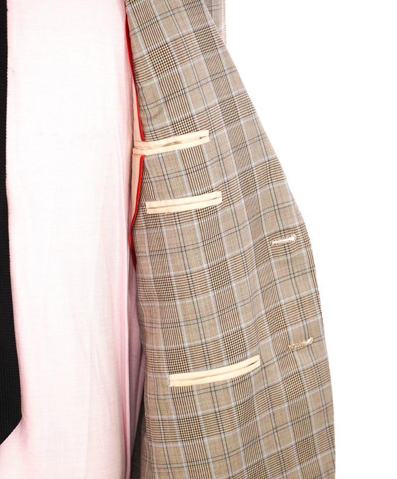 $4,295 ISAIA - Neutral Check *SUMMER SUIT* Semi-Lined Coral Pin Suit - 38R