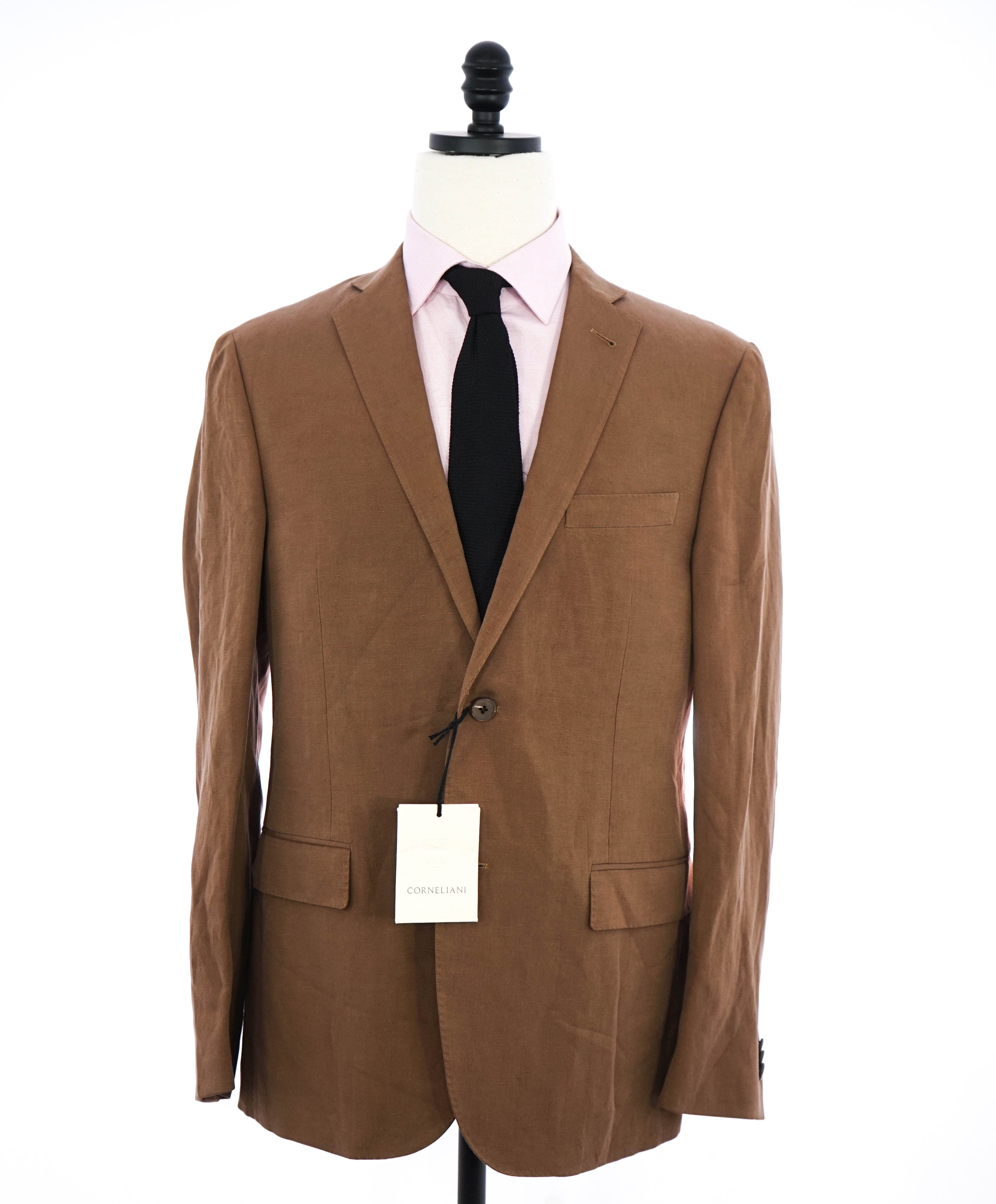 CORNELIANI - Brown LINEN/SILK Semi Lined Brown MOP Button Suit - 40R