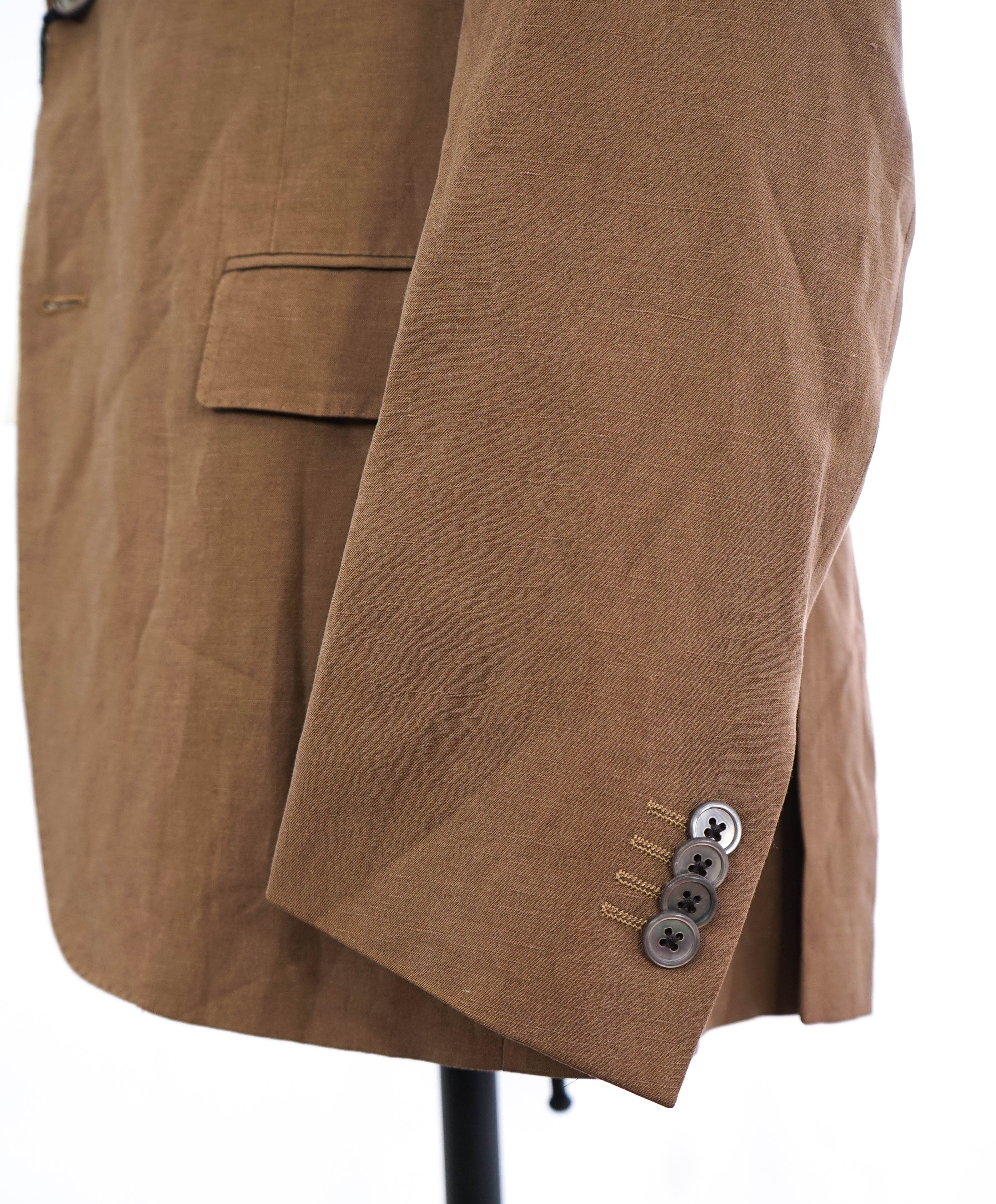 CORNELIANI - Brown LINEN/SILK Semi Lined Brown MOP Button Suit - 40R