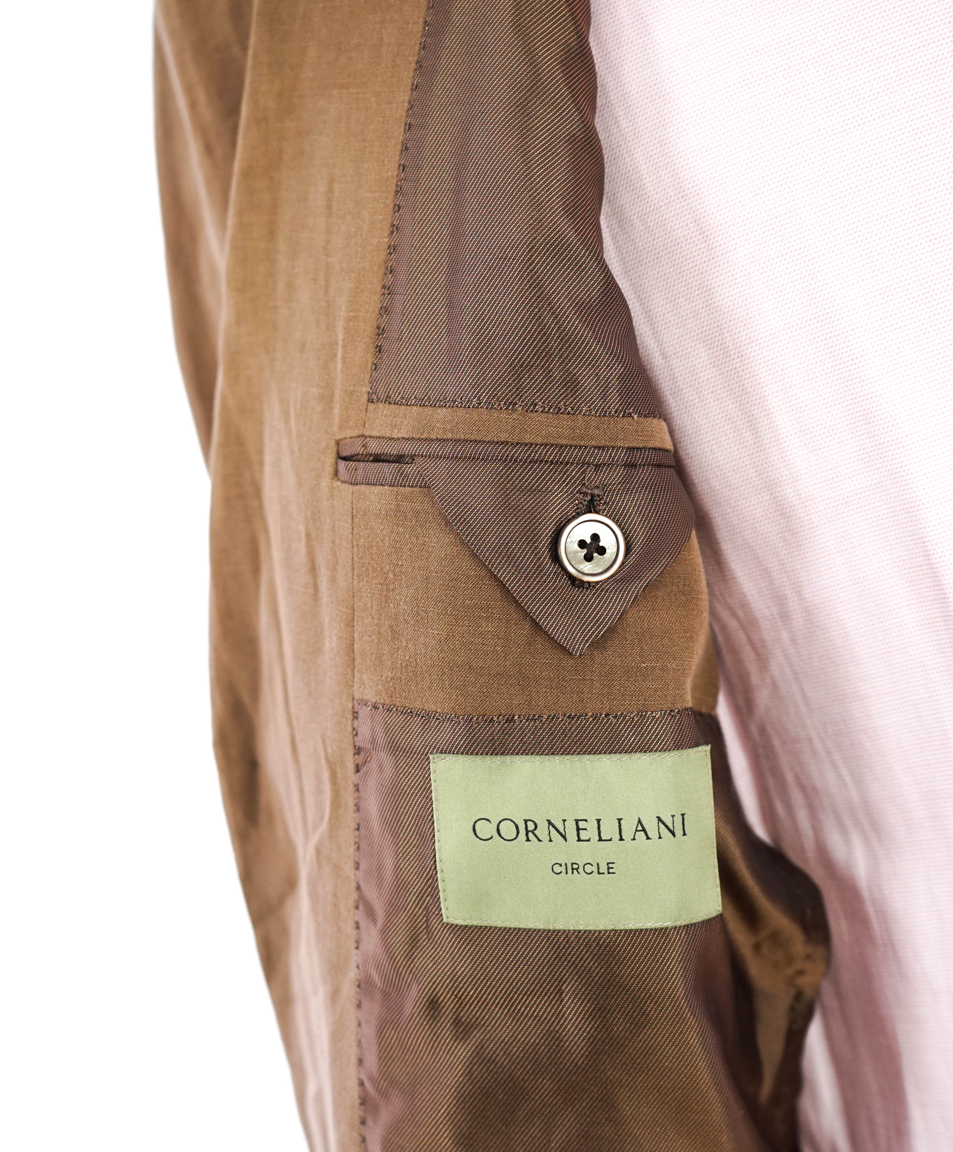 CORNELIANI - Brown LINEN/SILK Semi Lined Brown MOP Button Suit - 40R