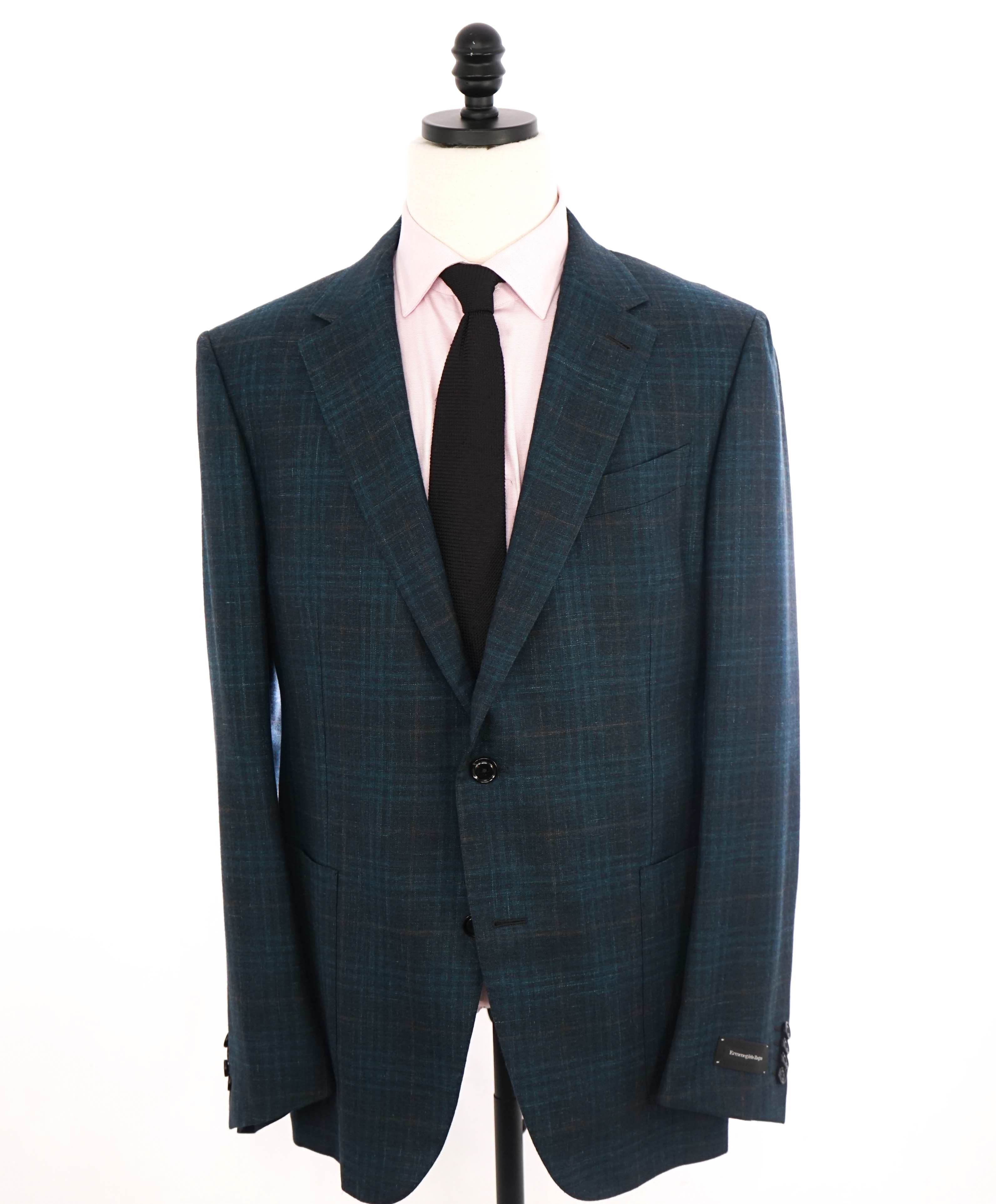 ERMENEGILDO ZEGNA - GREEN/Camel/Blue Check *CASHMERE* SILK/LINEN Blazer - 46R