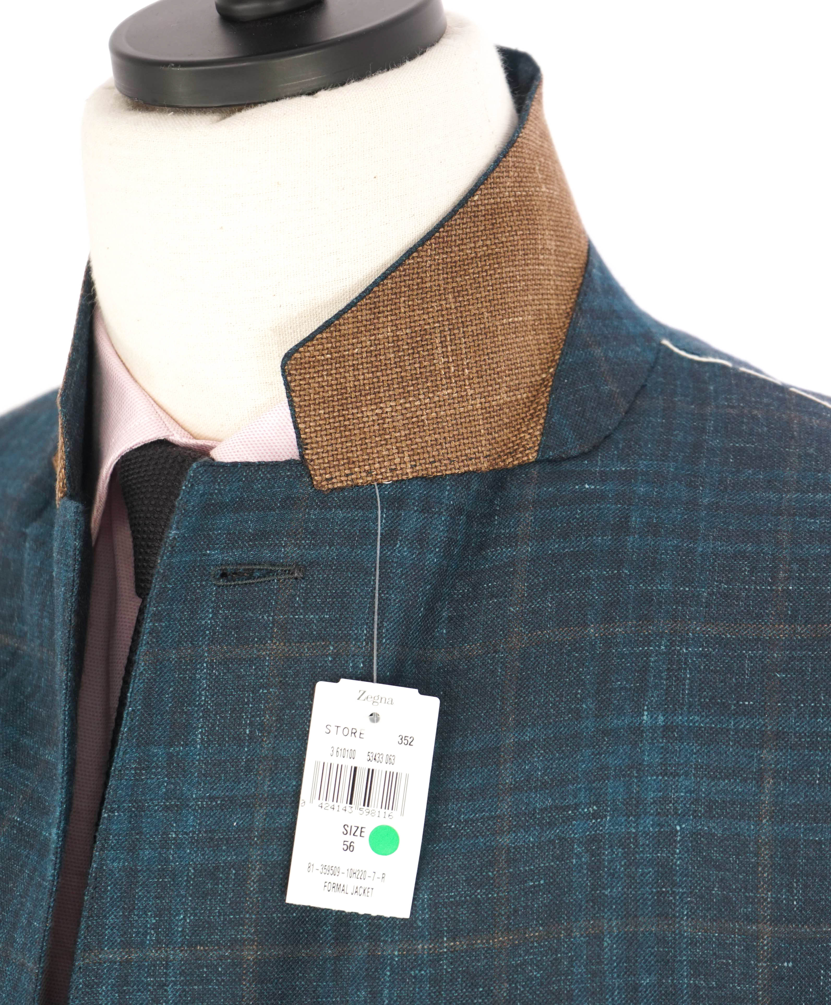 ERMENEGILDO ZEGNA - GREEN/Camel/Blue Check *CASHMERE* SILK/LINEN Blazer - 46R