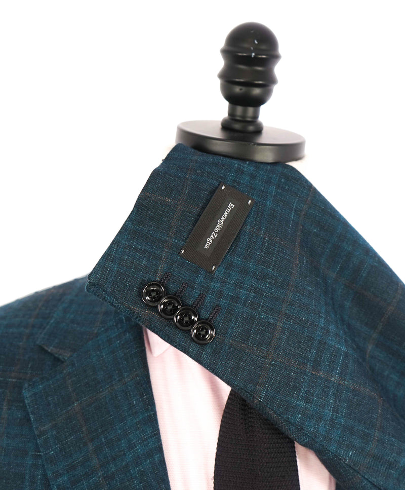 ERMENEGILDO ZEGNA - GREEN/Camel/Blue Check *CASHMERE* SILK/LINEN Blazer - 46R