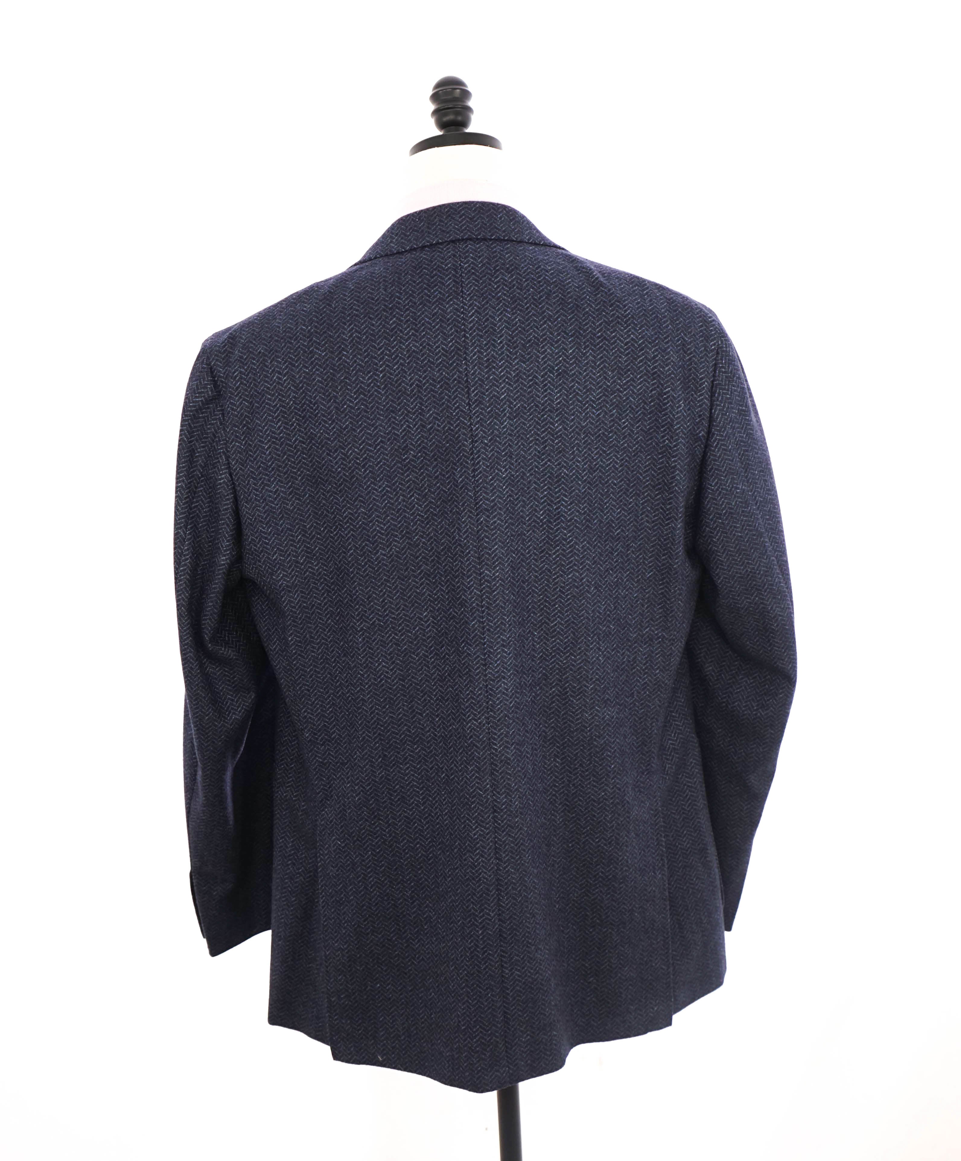 $1,895 CANALI - "KEI" Medium Blue HERRINGBONE Unlined Wool Blazer - 46L