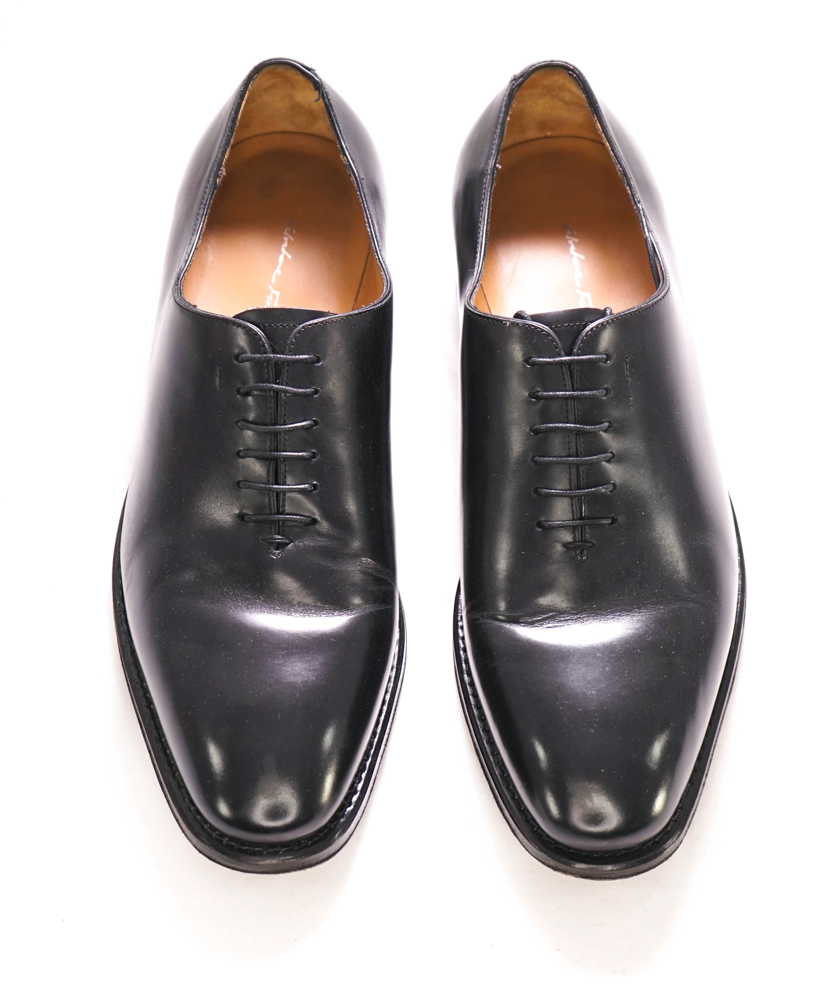 SALVATORE FERRAGAMO - "TRAMEZZA CARMELO" Black Whole Cut Oxfords - 7.5 EEE