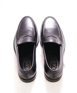 TOD’S - “Boston” Black Patina Logo Embossed Vamp Penny Loafers - 8.5 US (7.5 IT)