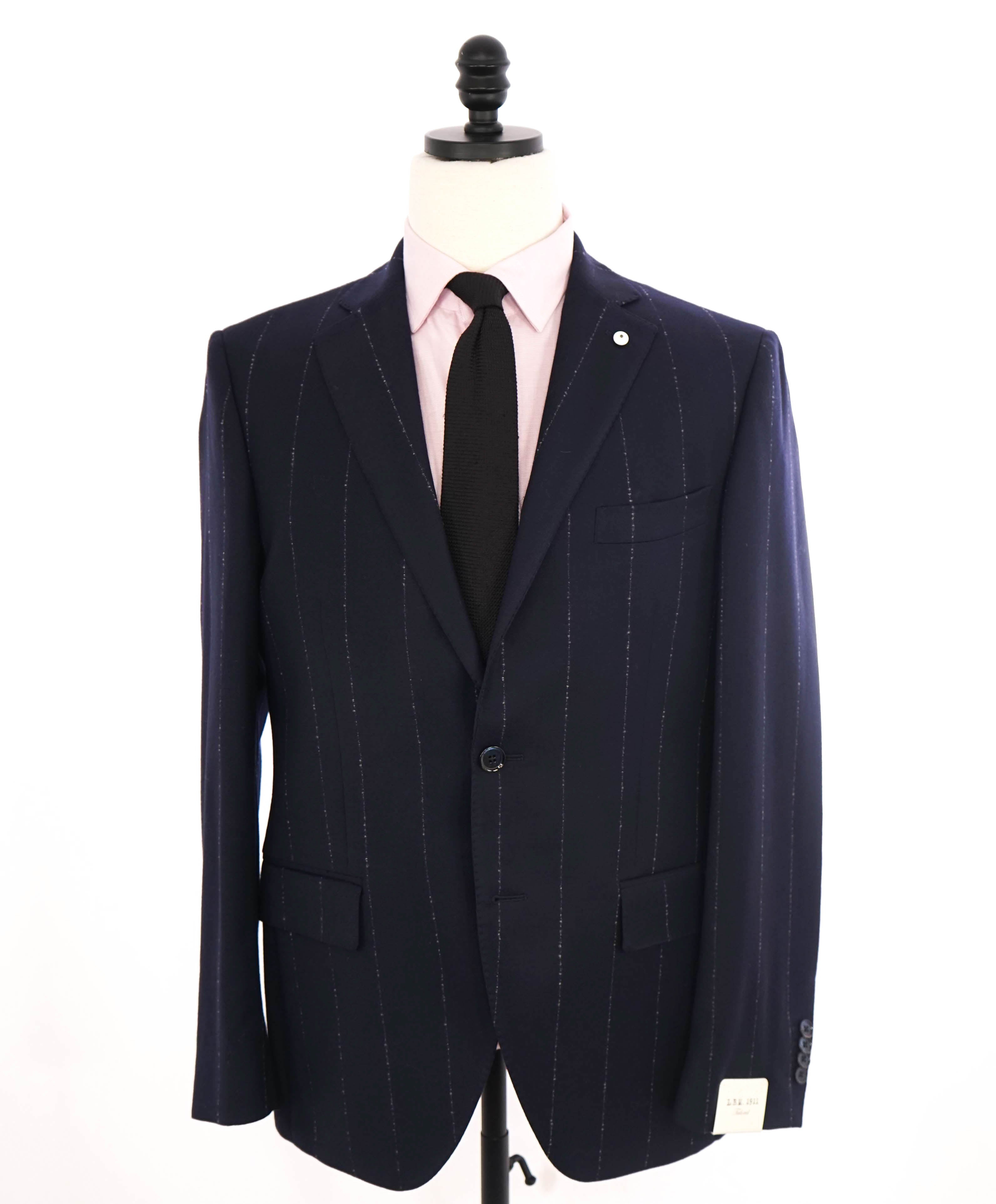 L.B.M. 1911 - Luigi Bianchi NAVY CHALK STRIPE Flannel Unlined Suit - 40R