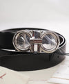 $535 SALVATORE FERRAGAMO - Black/Brown Gancini Leather Belt - 38W (Cut To Size)