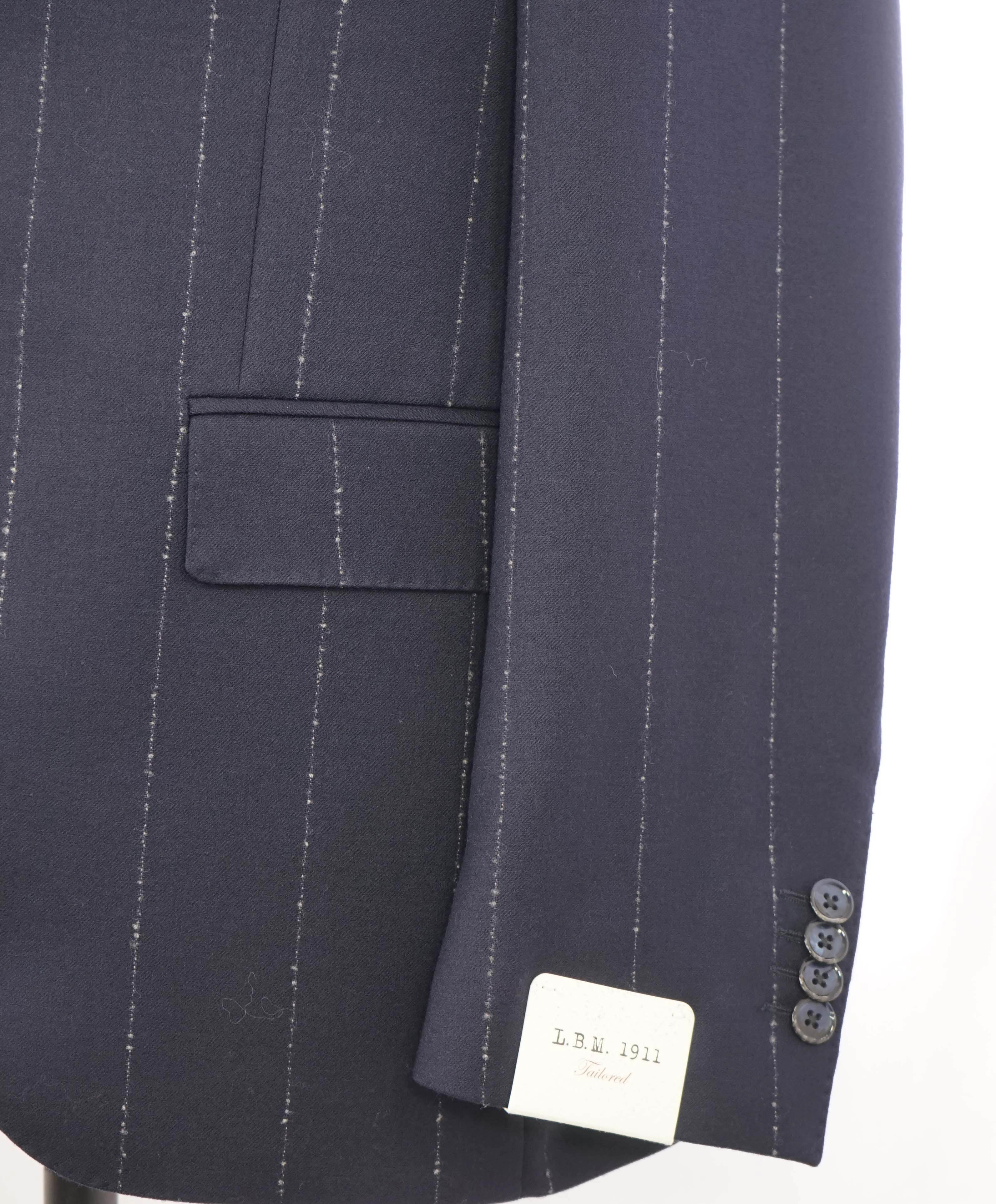 L.B.M. 1911 - Luigi Bianchi NAVY CHALK STRIPE Flannel Unlined Suit - 40R