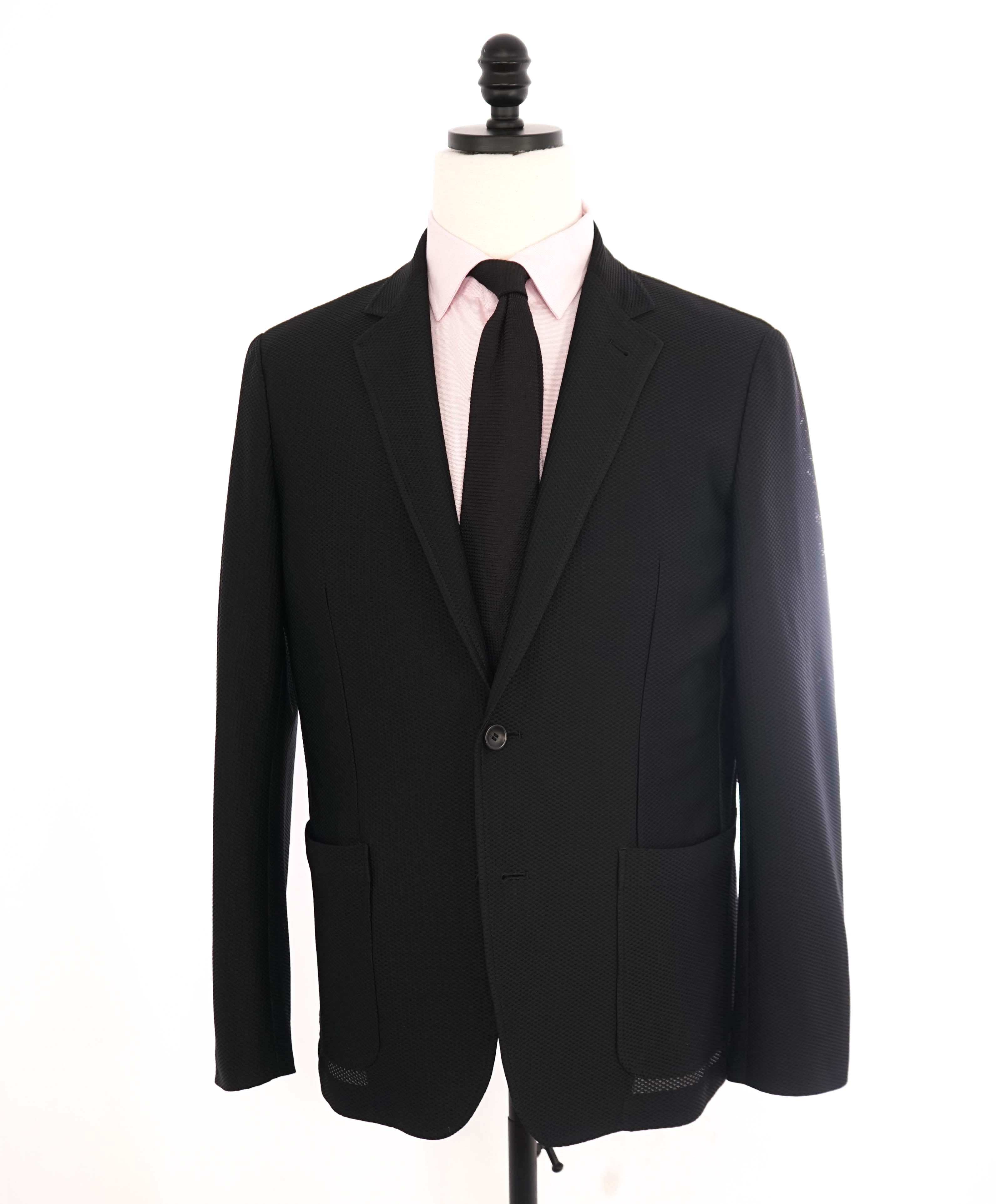 $1,495 ARMANI COLLEZIONI - Black Net Jersey Style Breathable SLIM Blazer- 40R