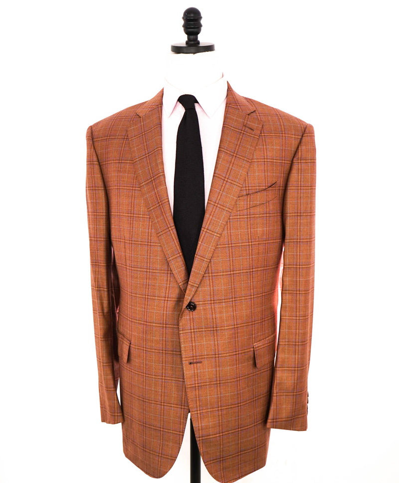 $3,495 ERMENEGILDO ZEGNA -"LANA SUPERFINE" Orange Check Plaid Blazer - 52R US