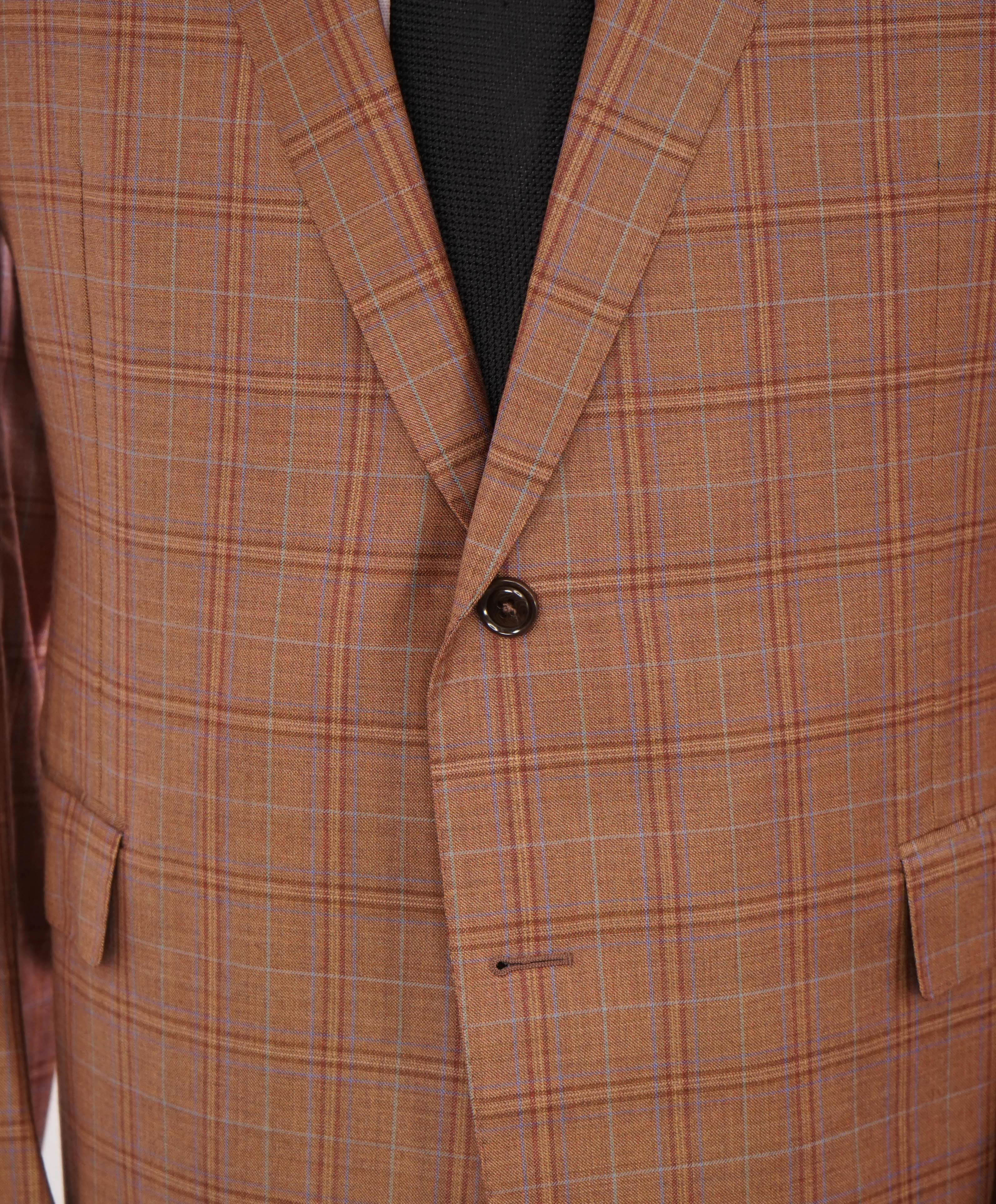 $3,495 ERMENEGILDO ZEGNA -"LANA SUPERFINE" Orange Check Plaid Blazer - 52R US