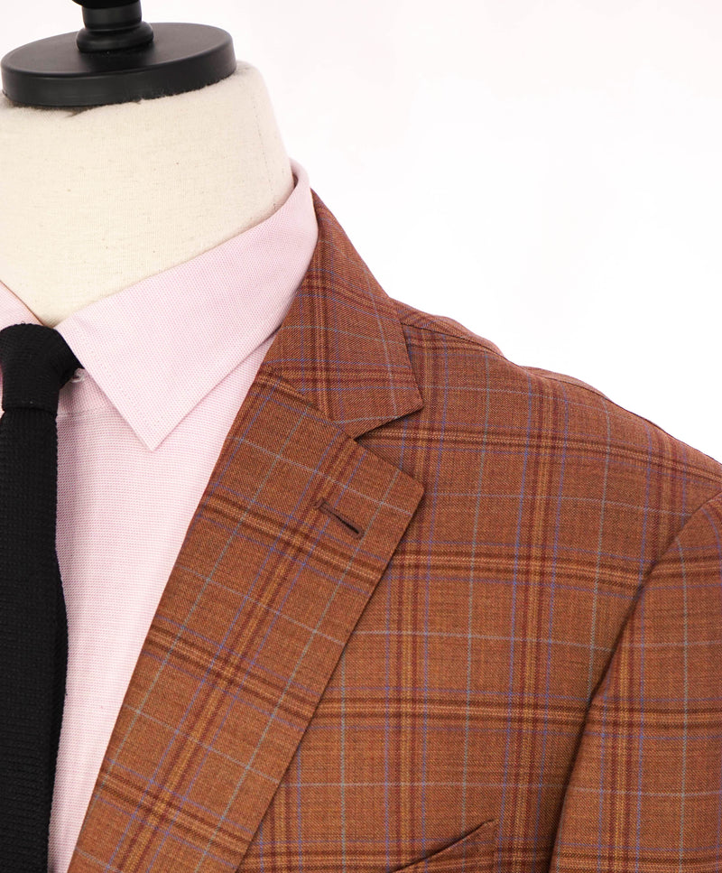 $3,495 ERMENEGILDO ZEGNA -"LANA SUPERFINE" Orange Check Plaid Blazer - 52R US