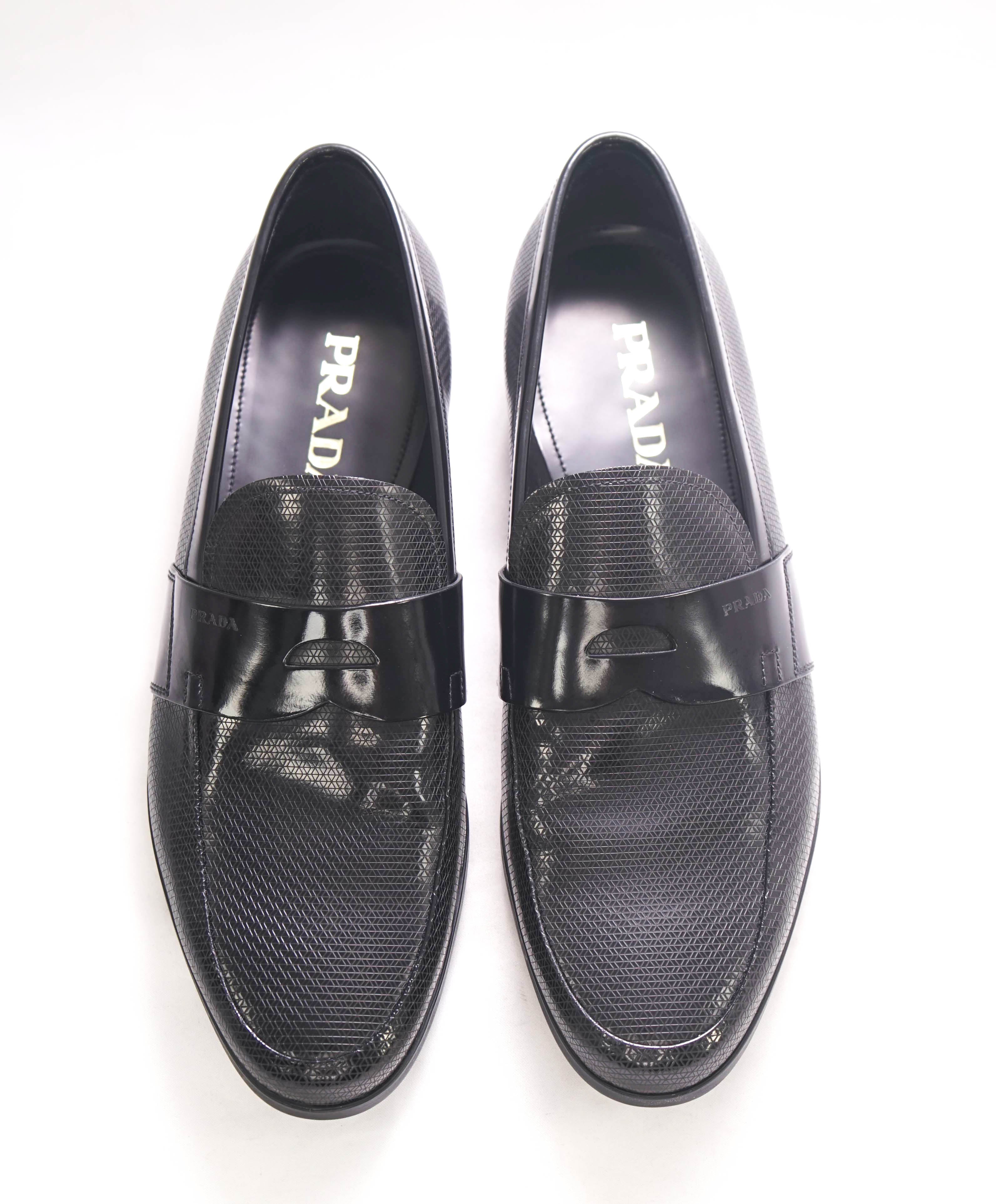 $1,100 PRADA - Black Patent Leather LOGO Laser Detailed Loafers - 9 US (10 Prada)